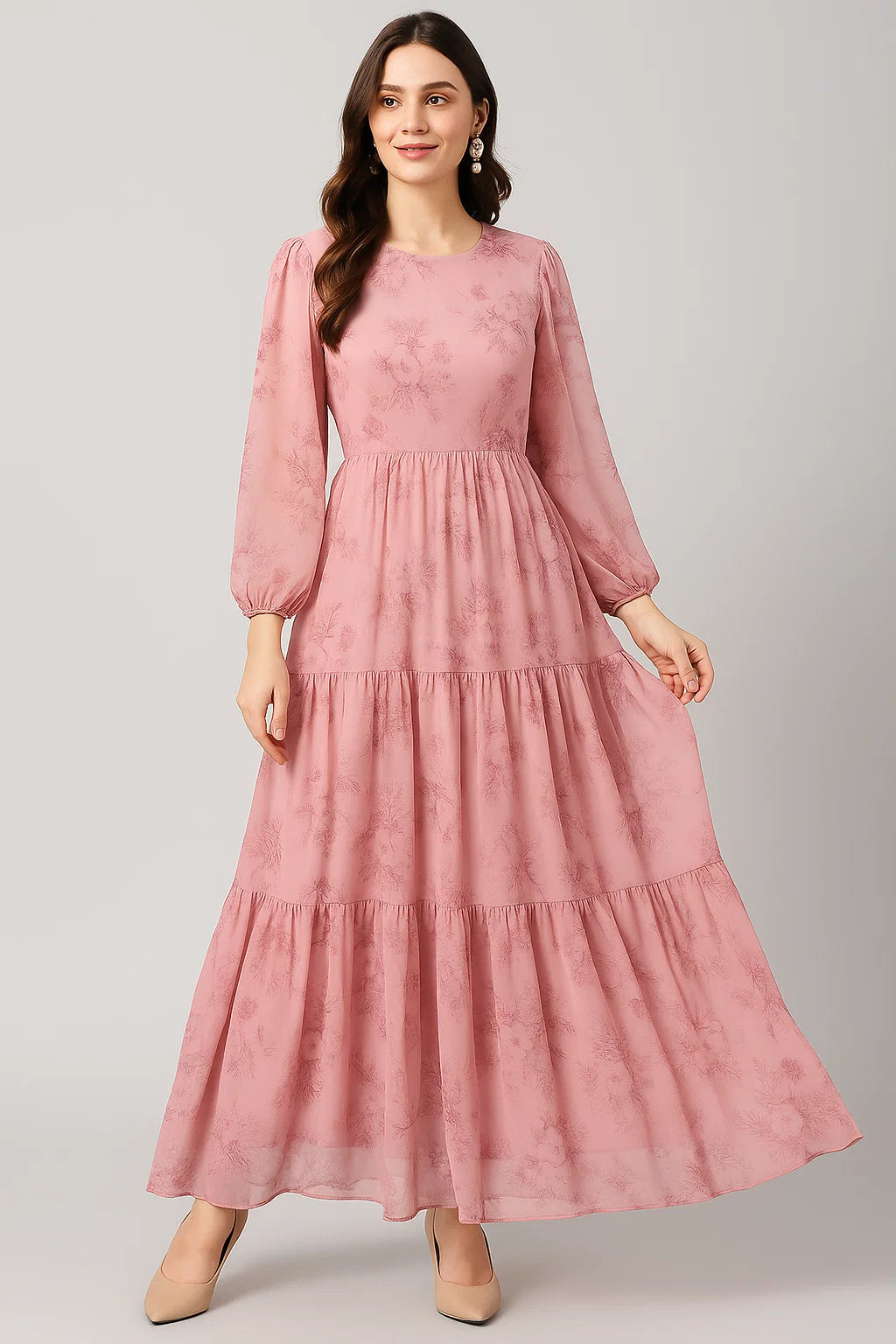 Pinkish Sunflower And Citntz Digital Printed Fabric - Pure Georgette