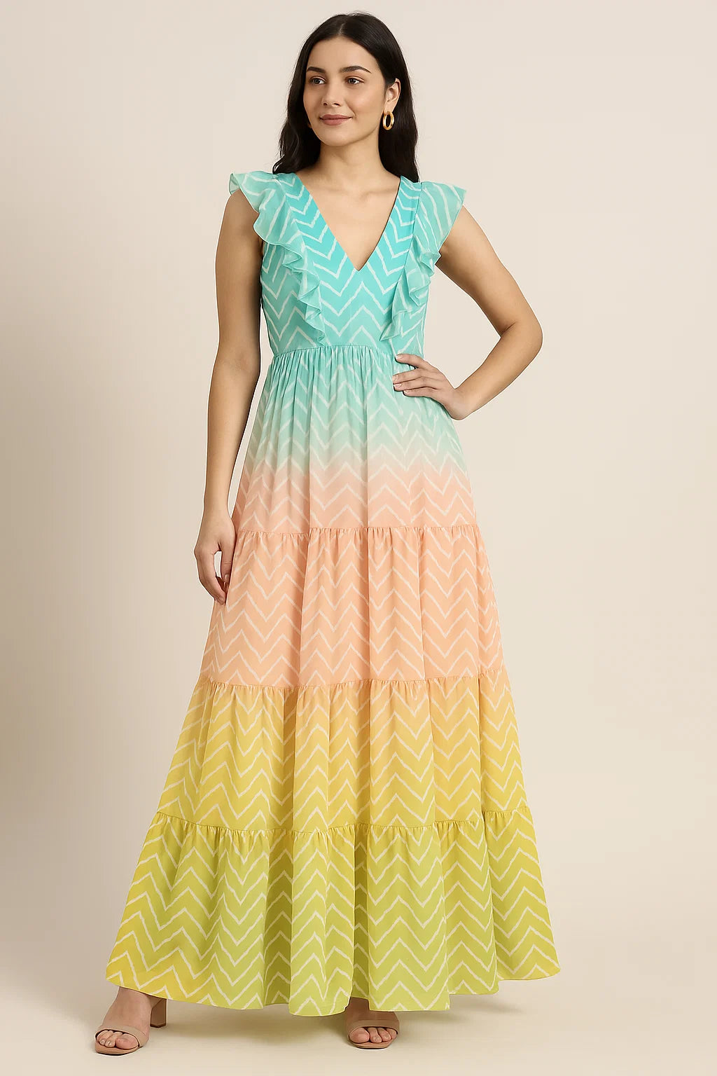 Seamless Multicolours Zigzag Digital Printed Fabric - Pure Georgette