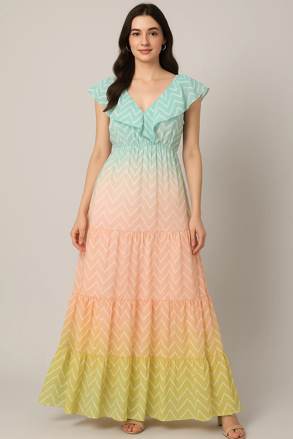 Seamless Multicolours Zigzag Digital Printed Fabric - Pure Georgette