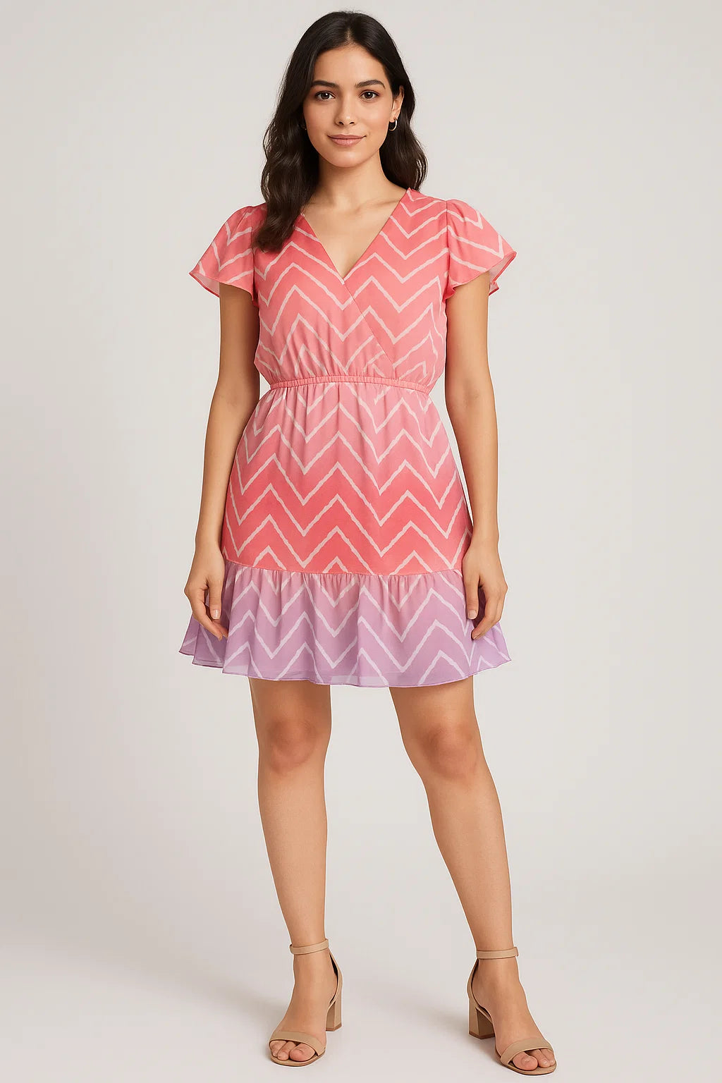 Seamless Multicolour Zigzag Digital Printed Fabric - Pure Georgette