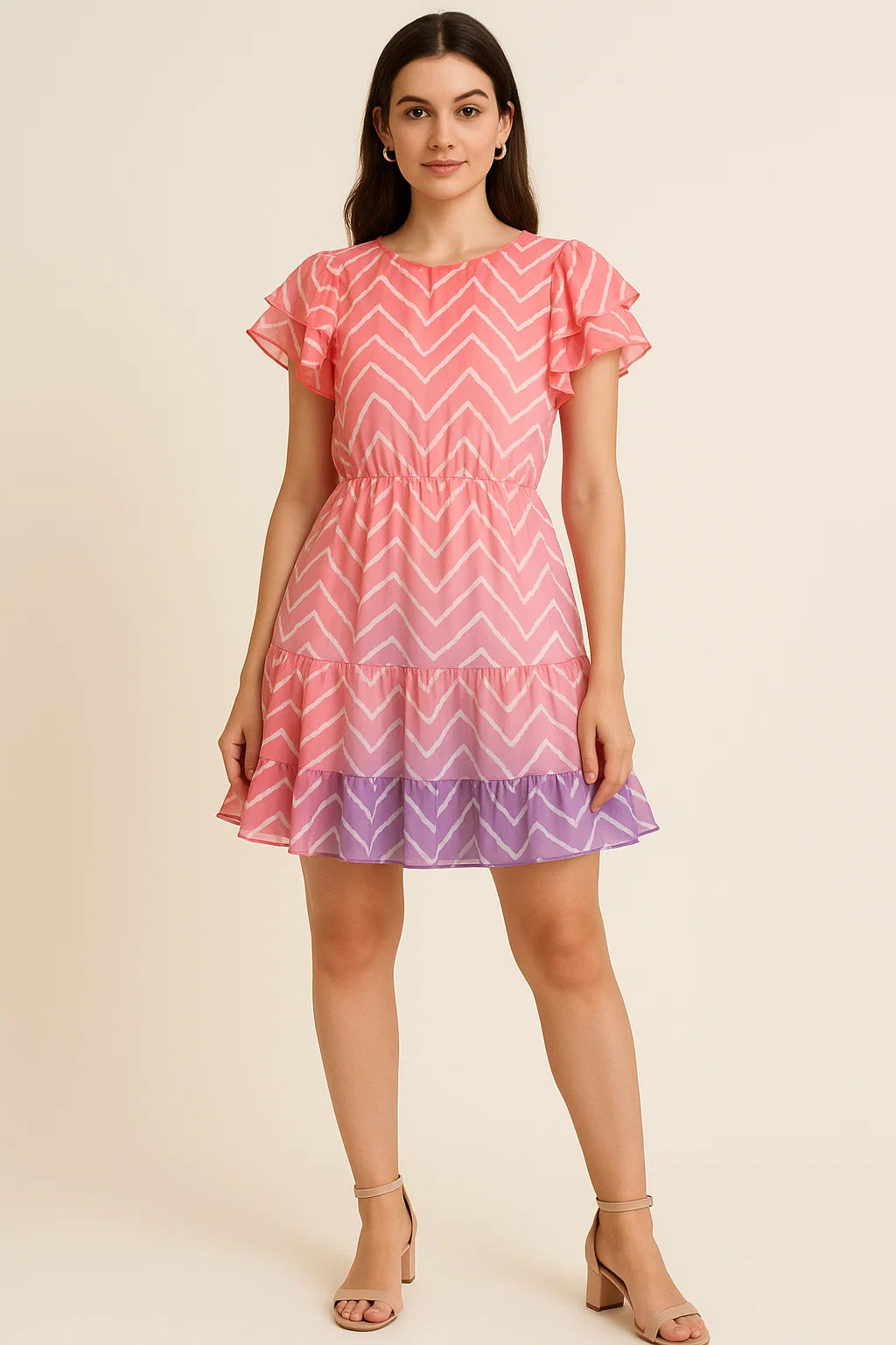 Seamless Multicolour Zigzag Digital Printed Fabric - Pure Georgette