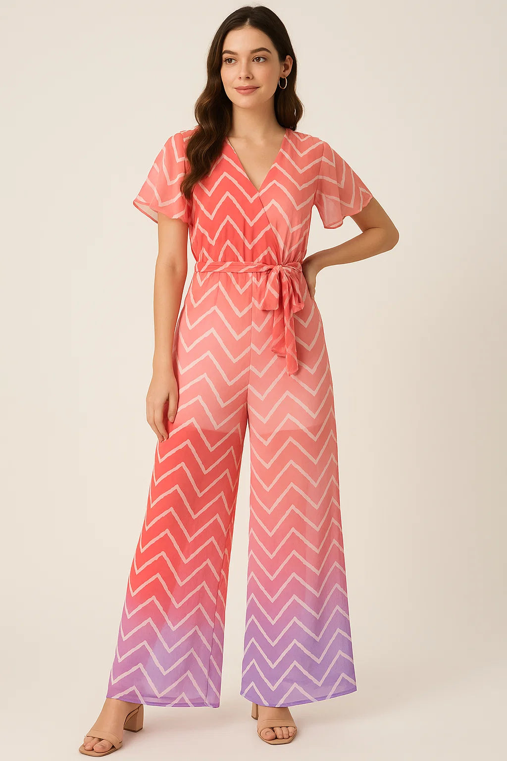 Seamless Multicolour Zigzag Digital Printed Fabric - Pure Georgette