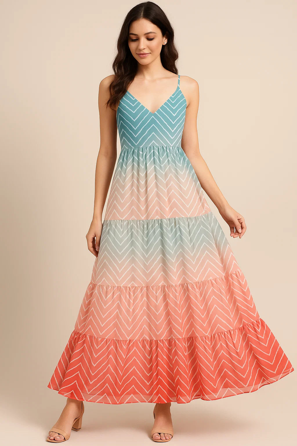 Morden Colours Of Zigzag Digital Printed Fabric - Pure Georgette