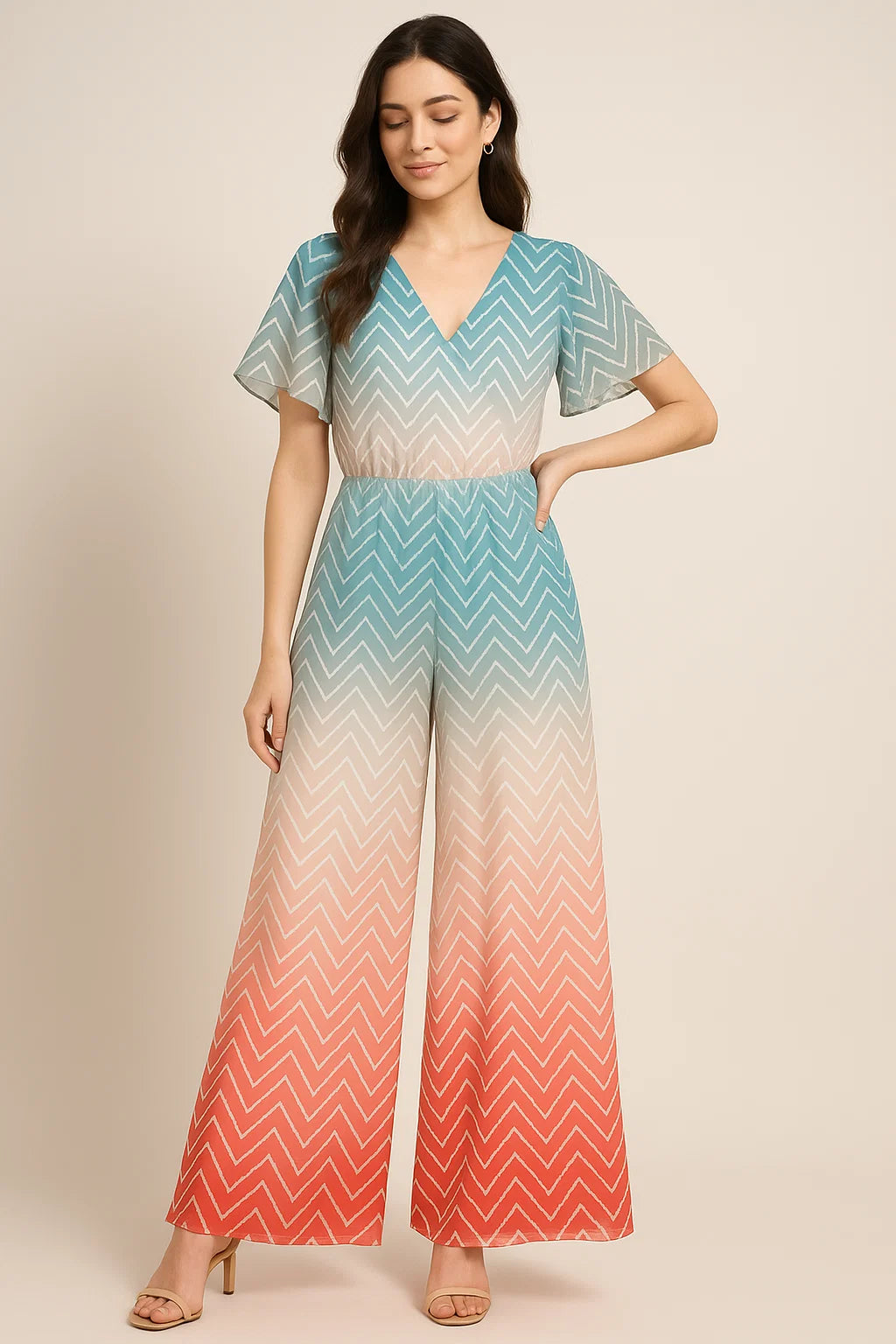 Morden Colours Of Zigzag Digital Printed Fabric - Pure Georgette