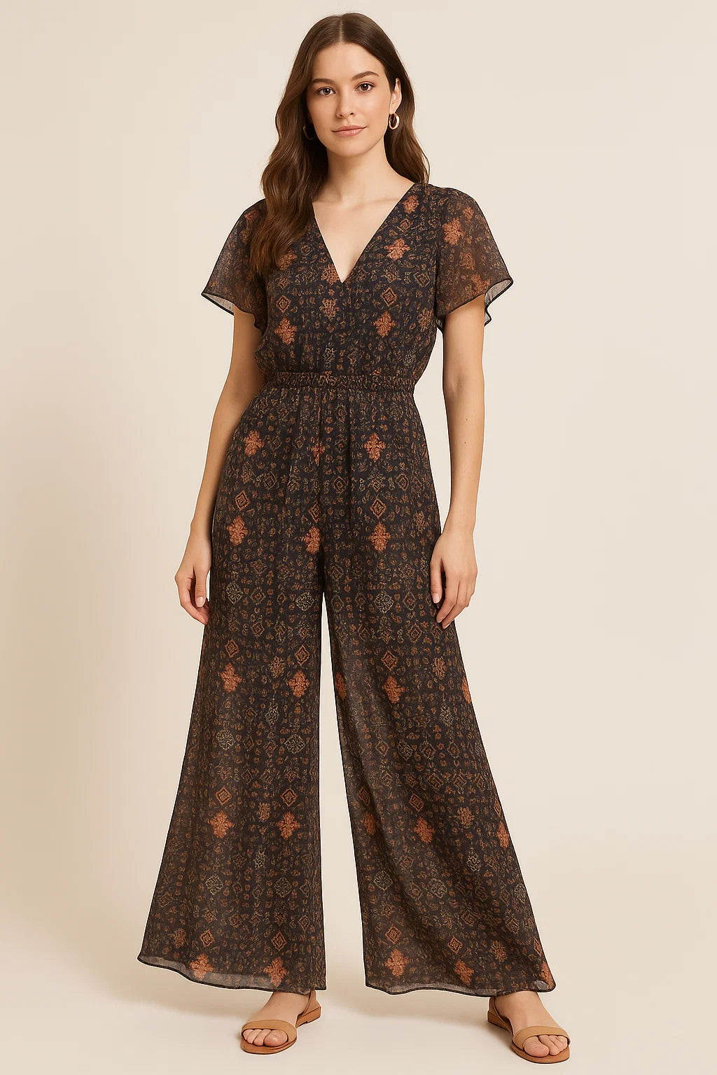 Metallese Seamless Leafs Patterns Digital Printed Fabric - Pure Georgette