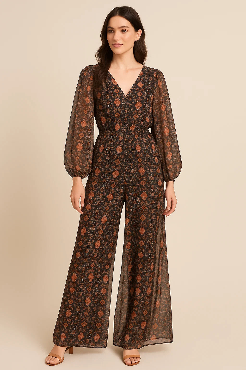 Metallese Seamless Leafs Patterns Digital Printed Fabric - Pure Georgette