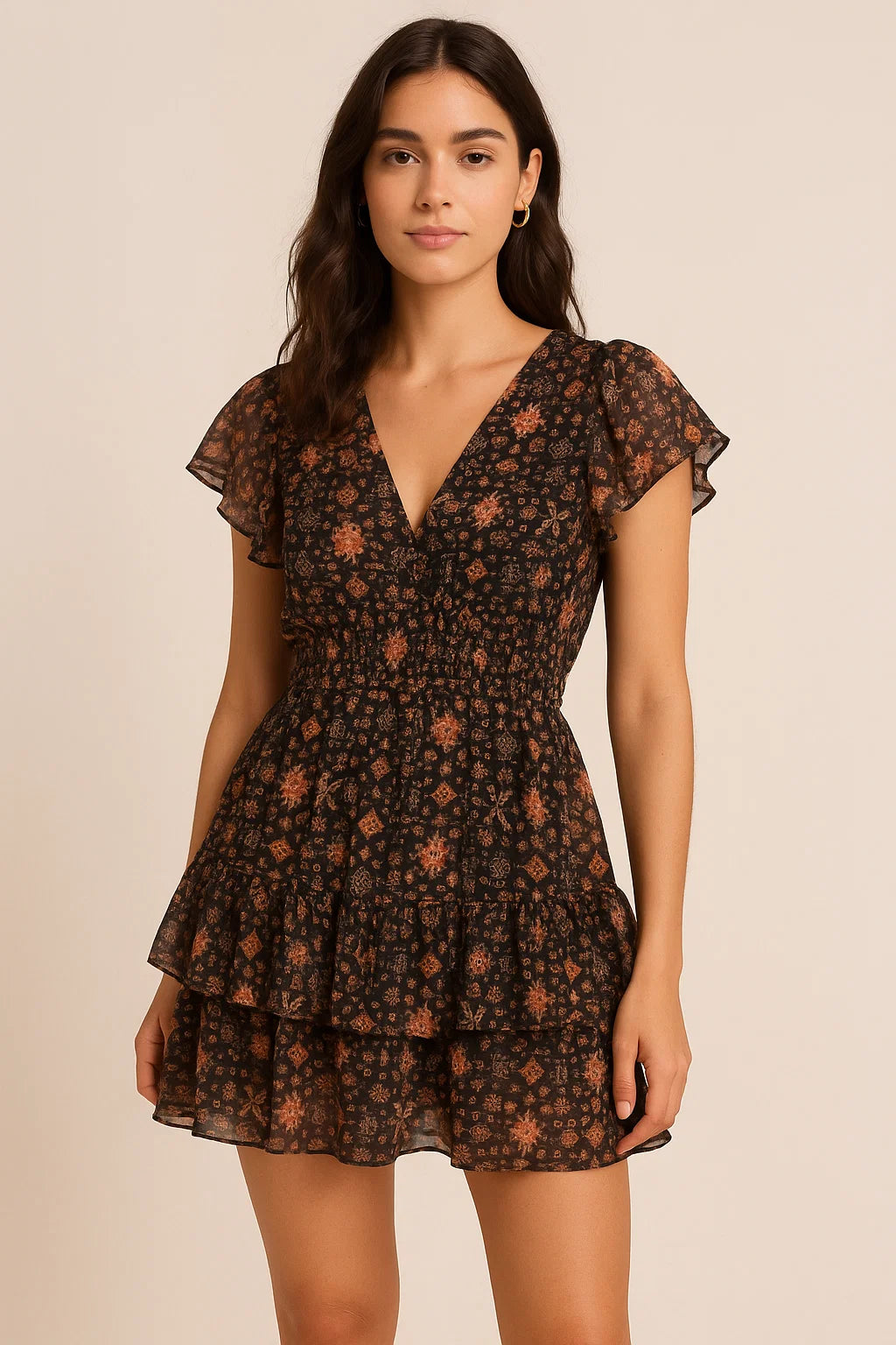 Metallese Seamless Leafs Patterns Digital Printed Fabric - Pure Georgette