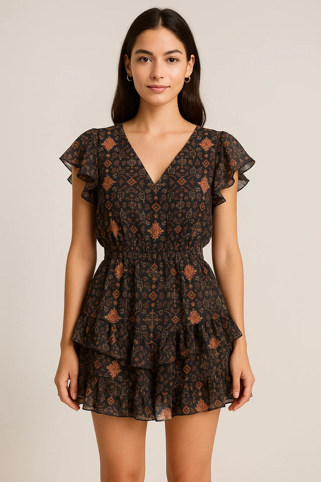 Metallese Seamless Leafs Patterns Digital Printed Fabric - Pure Georgette