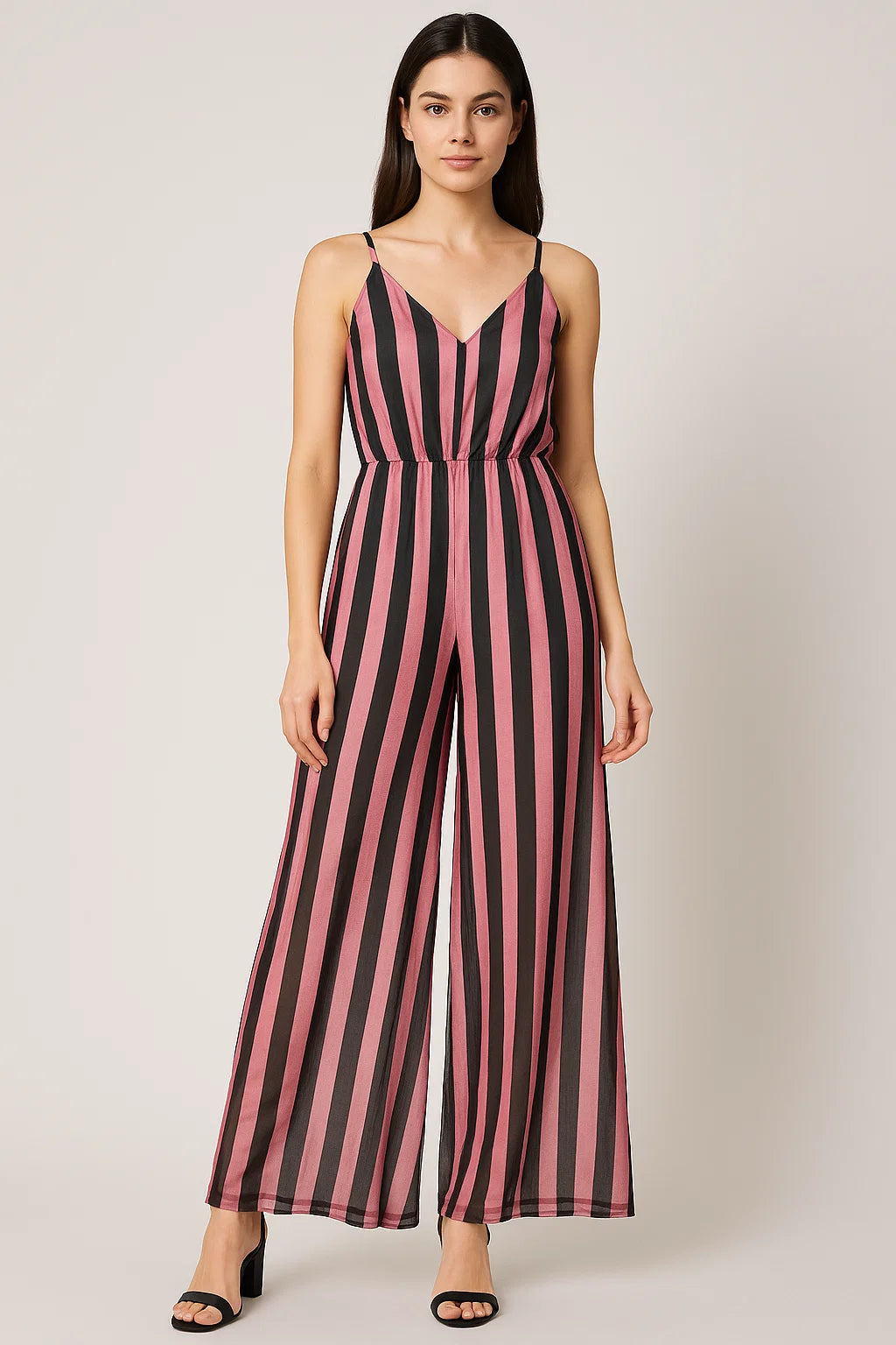 Bayadere Stripes Black With Pink Digital Printed Fabric - Pure Georgette