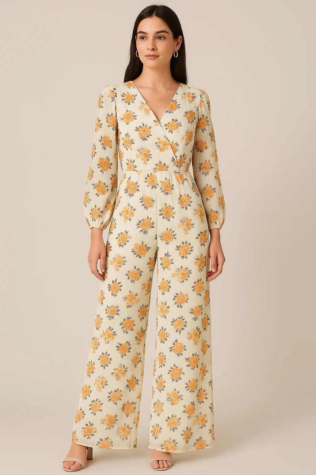 Yellow Lonicera Grey Leafs Digital Printed Fabric - Pure Georgette