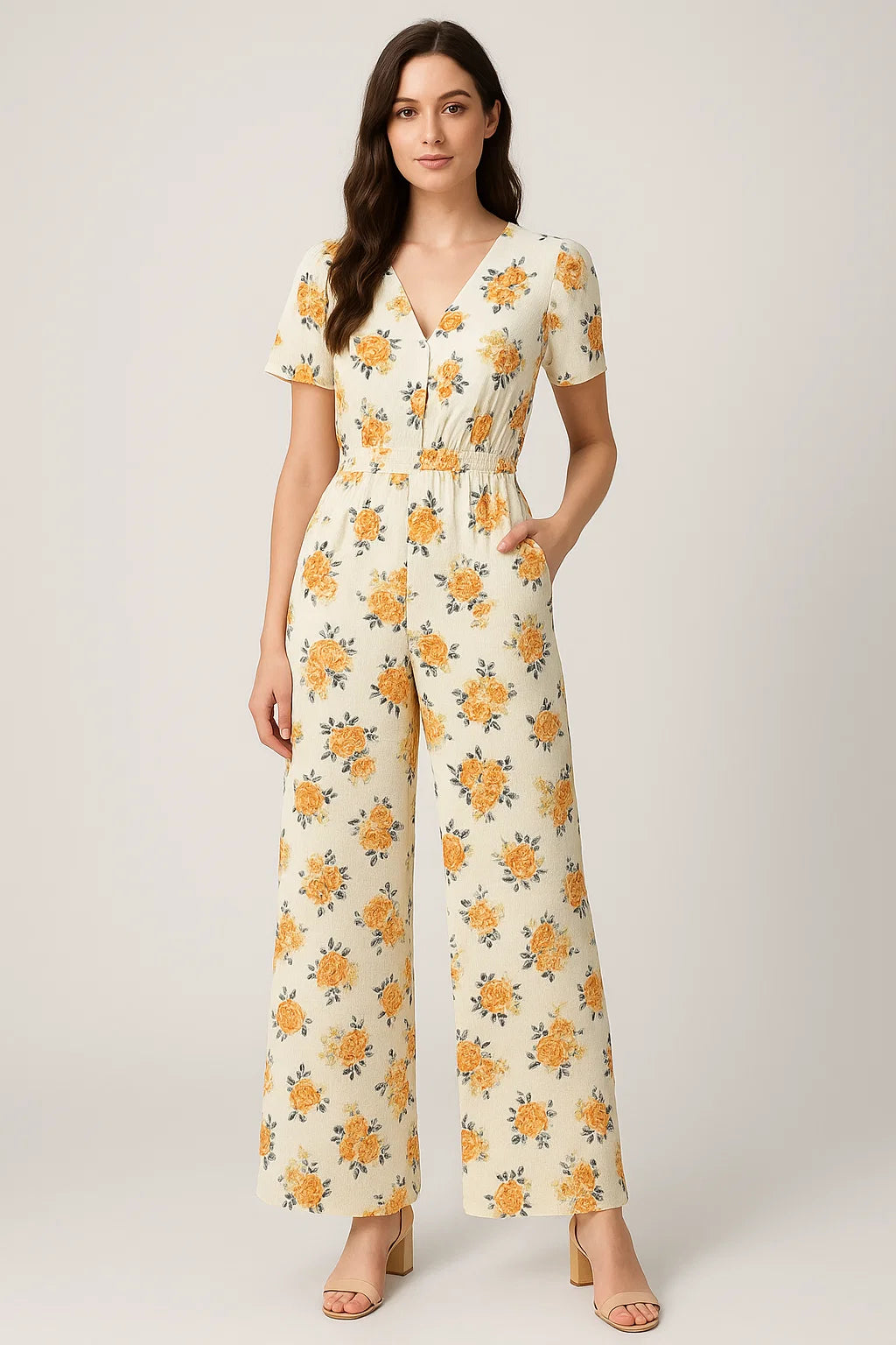 Yellow Lonicera Grey Leafs Digital Printed Fabric - Pure Georgette