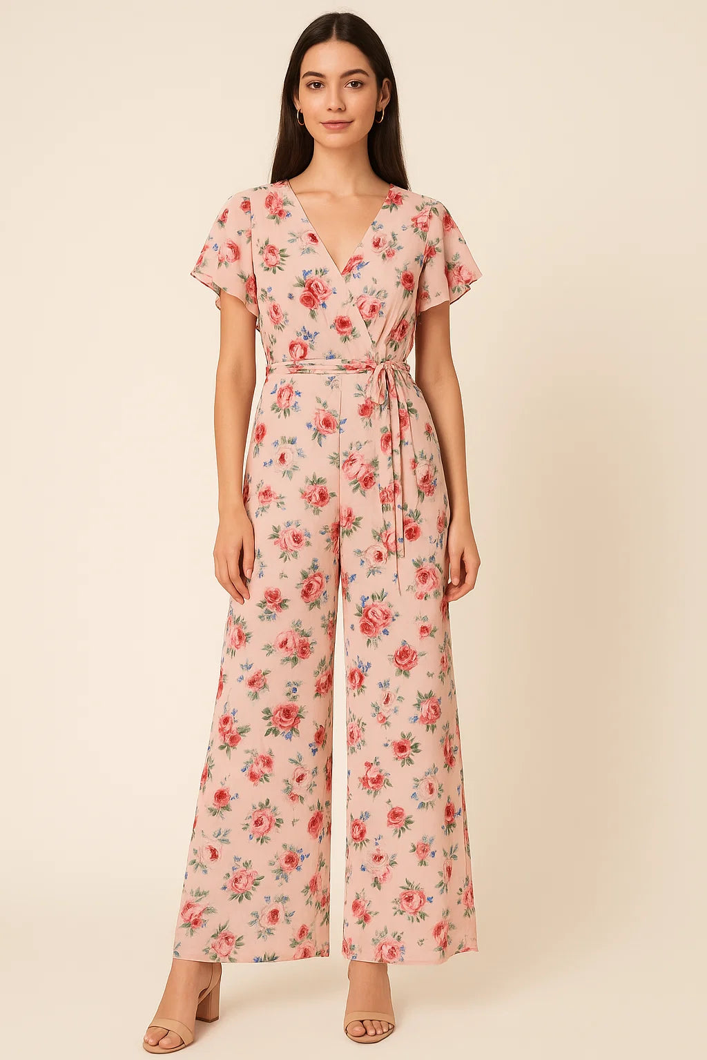 Exotic Blooms Water Color Cream Rose Digital Printed Fabric - Pure Georgette