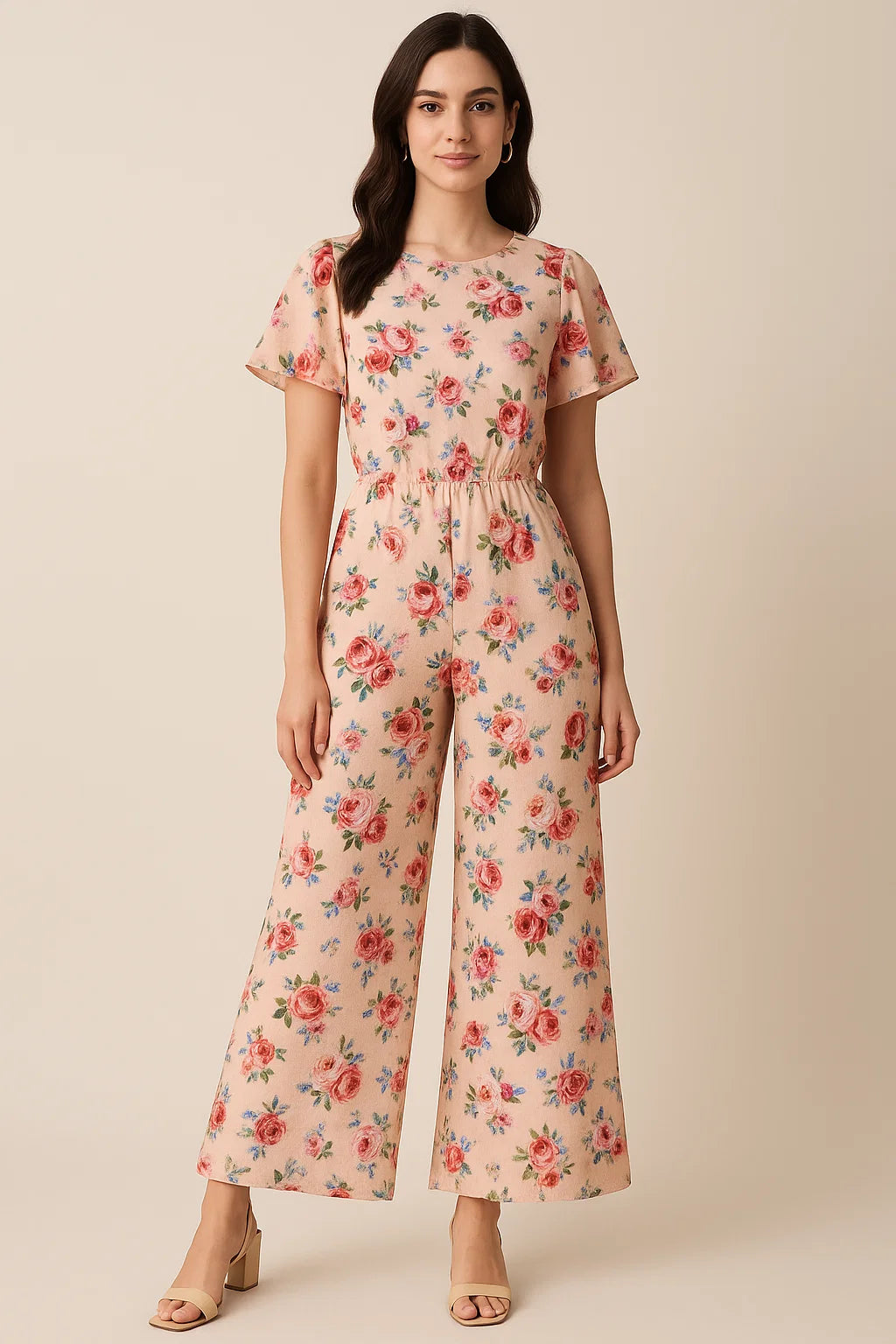 Exotic Blooms Water Color Cream Rose Digital Printed Fabric - Pure Georgette