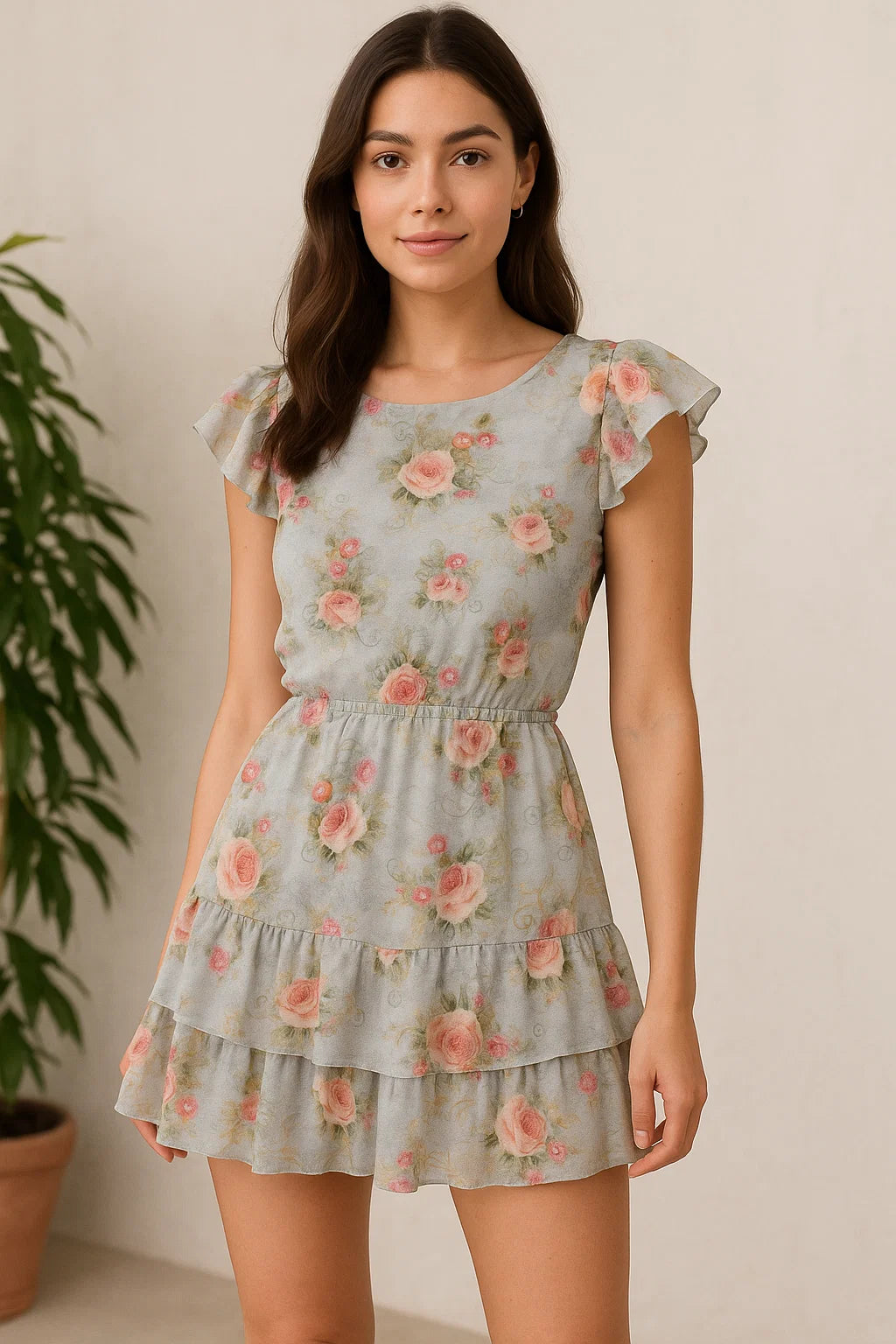 Bright Vintage Pink With Orange Rose Digital Printed Fabric - Pure Georgette