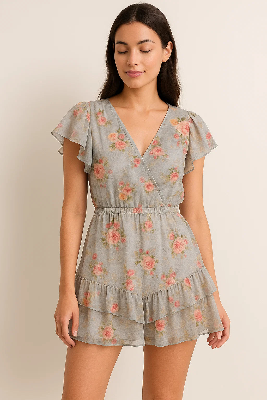 Bright Vintage Pink With Orange Rose Digital Printed Fabric - Pure Georgette