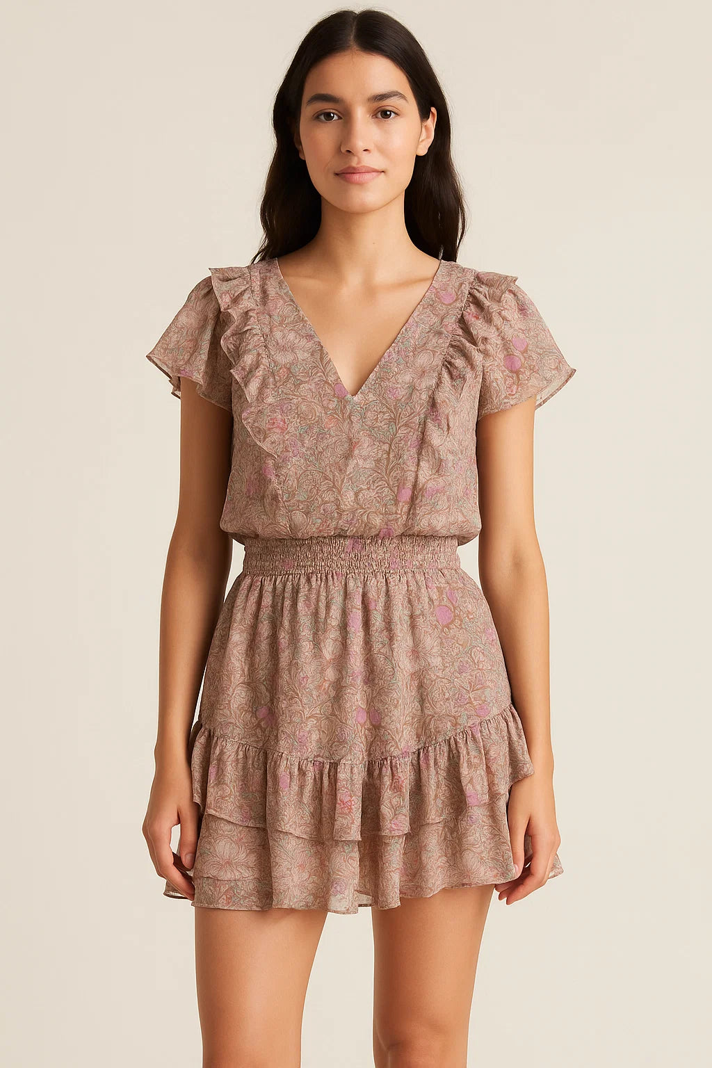 Festive Curve Design Pink Doted Flower Digital Printed Fabric - Pure Georgette