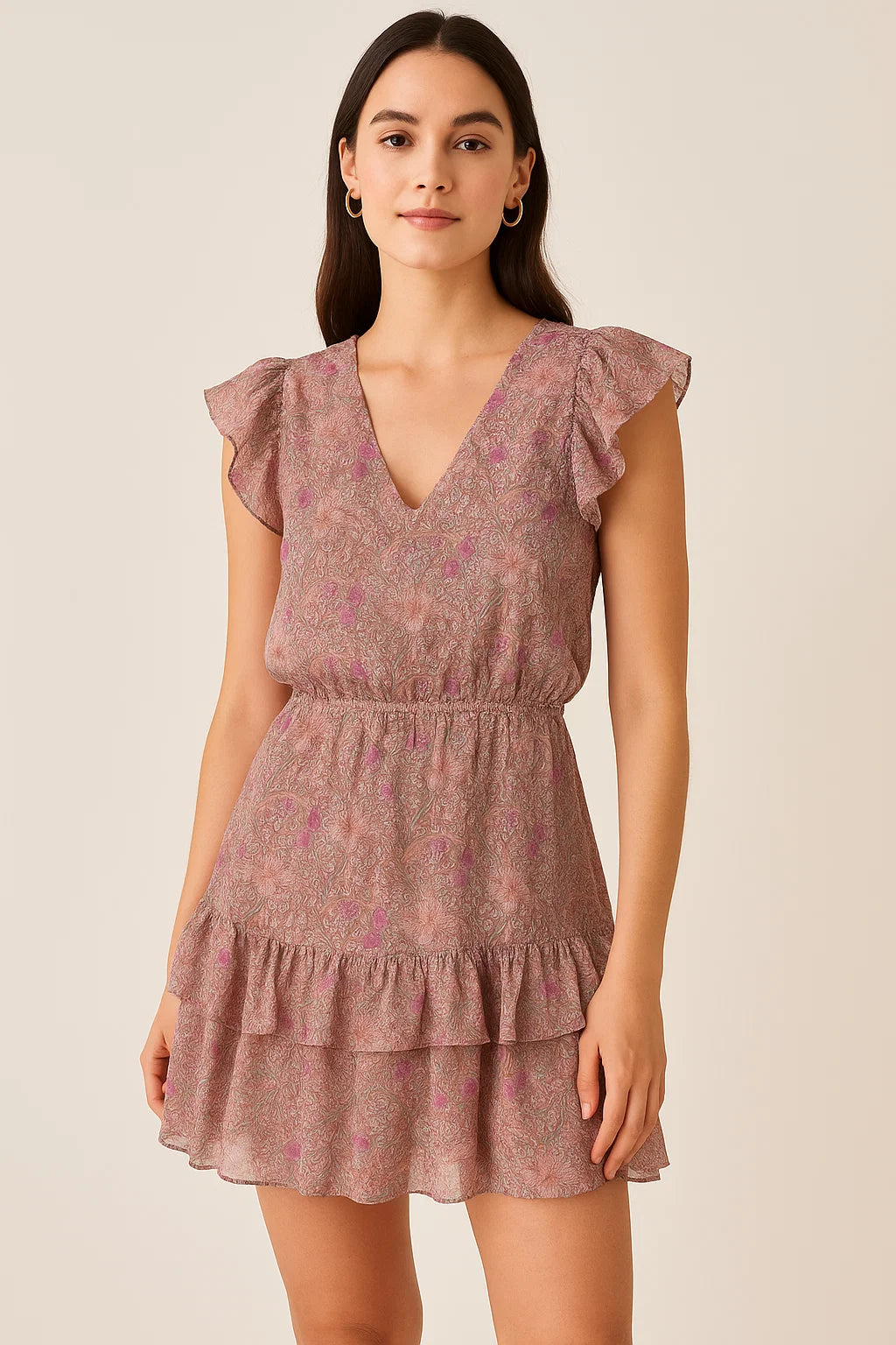 Festive Curve Design Pink Doted Flower Digital Printed Fabric - Pure Georgette