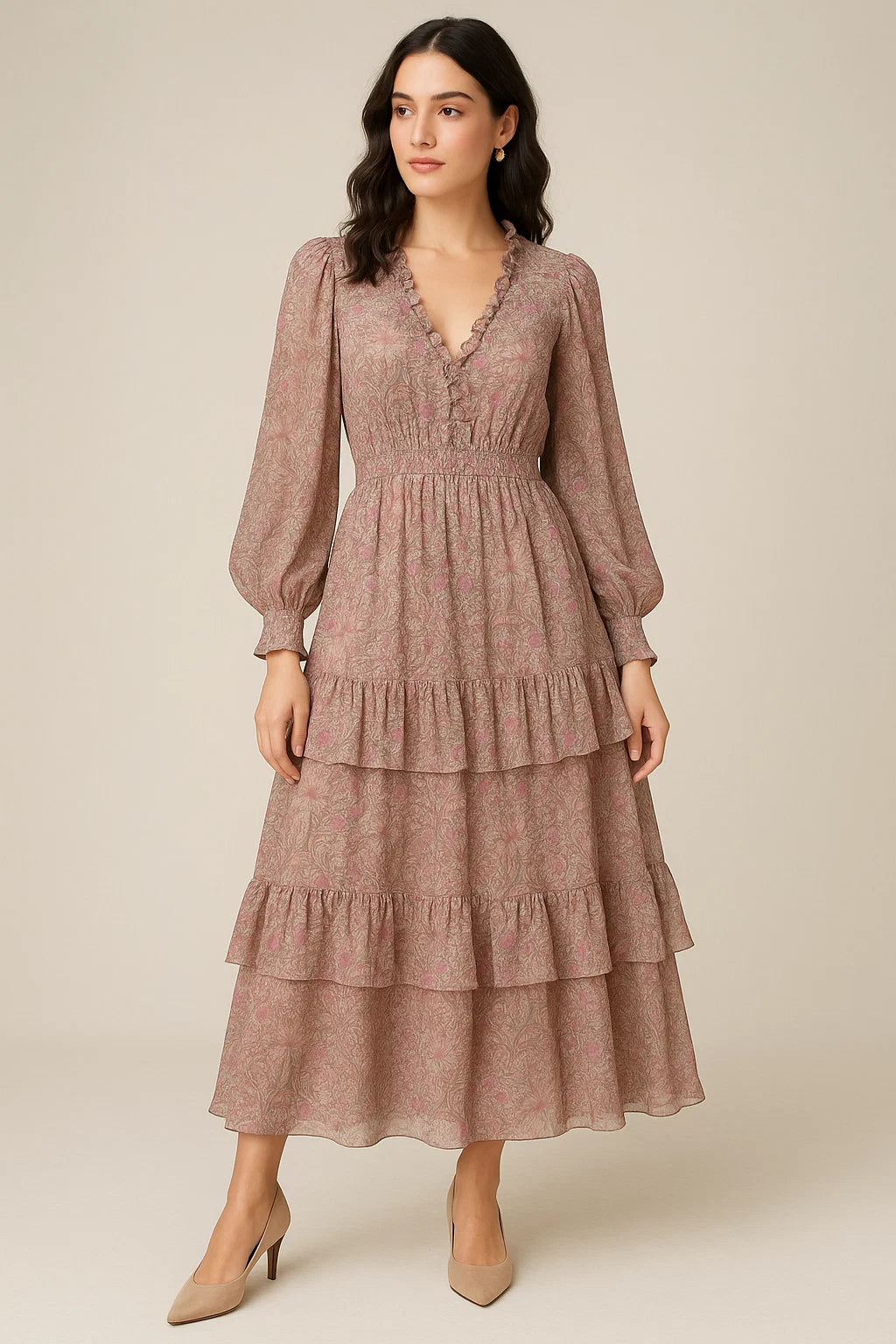 Festive Curve Design Pink Doted Flower Digital Printed Fabric - Pure Georgette