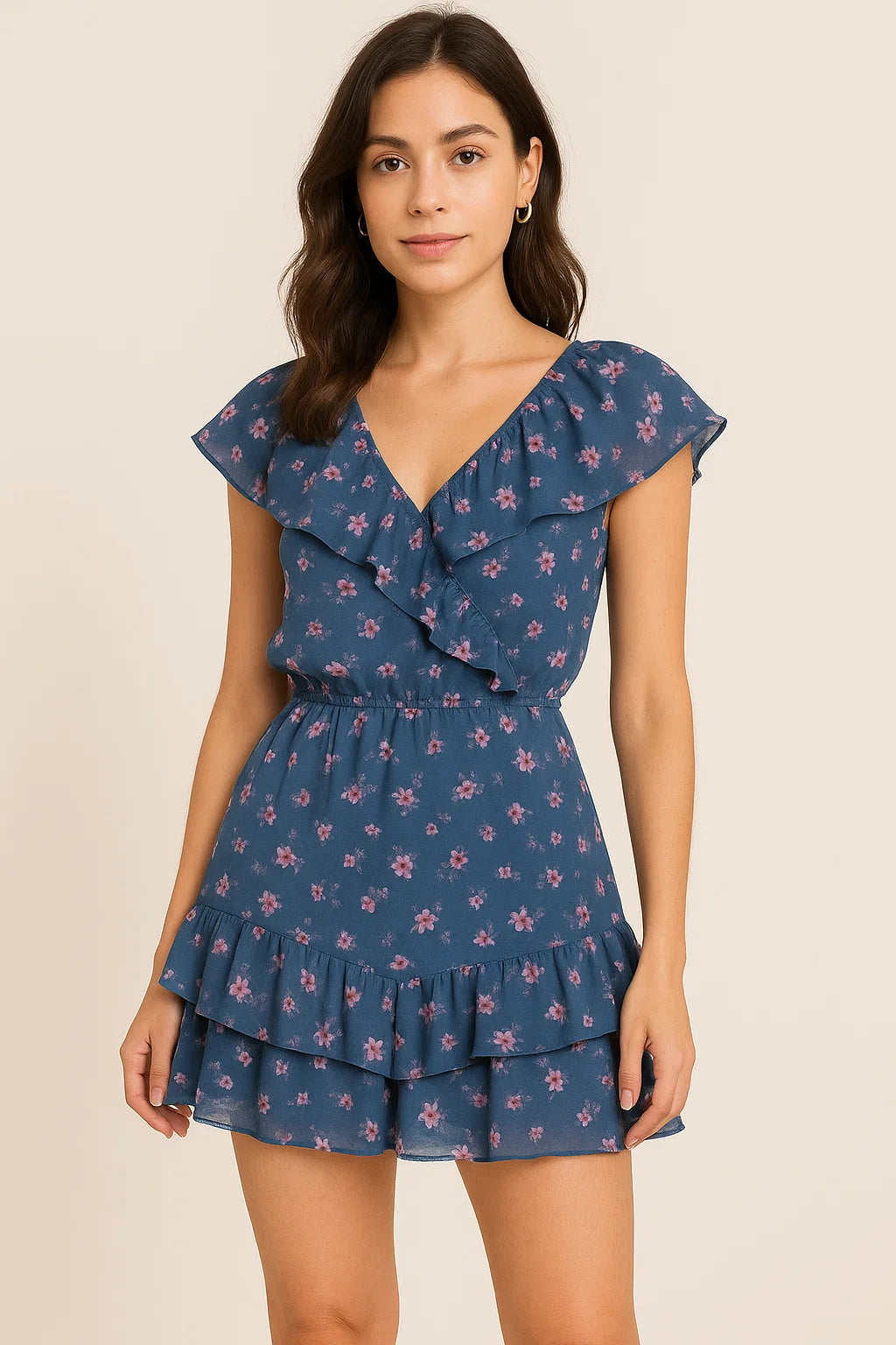 Pinkish Flowers With Neavy Blue Digital Printed Fabric - Pure Georgette