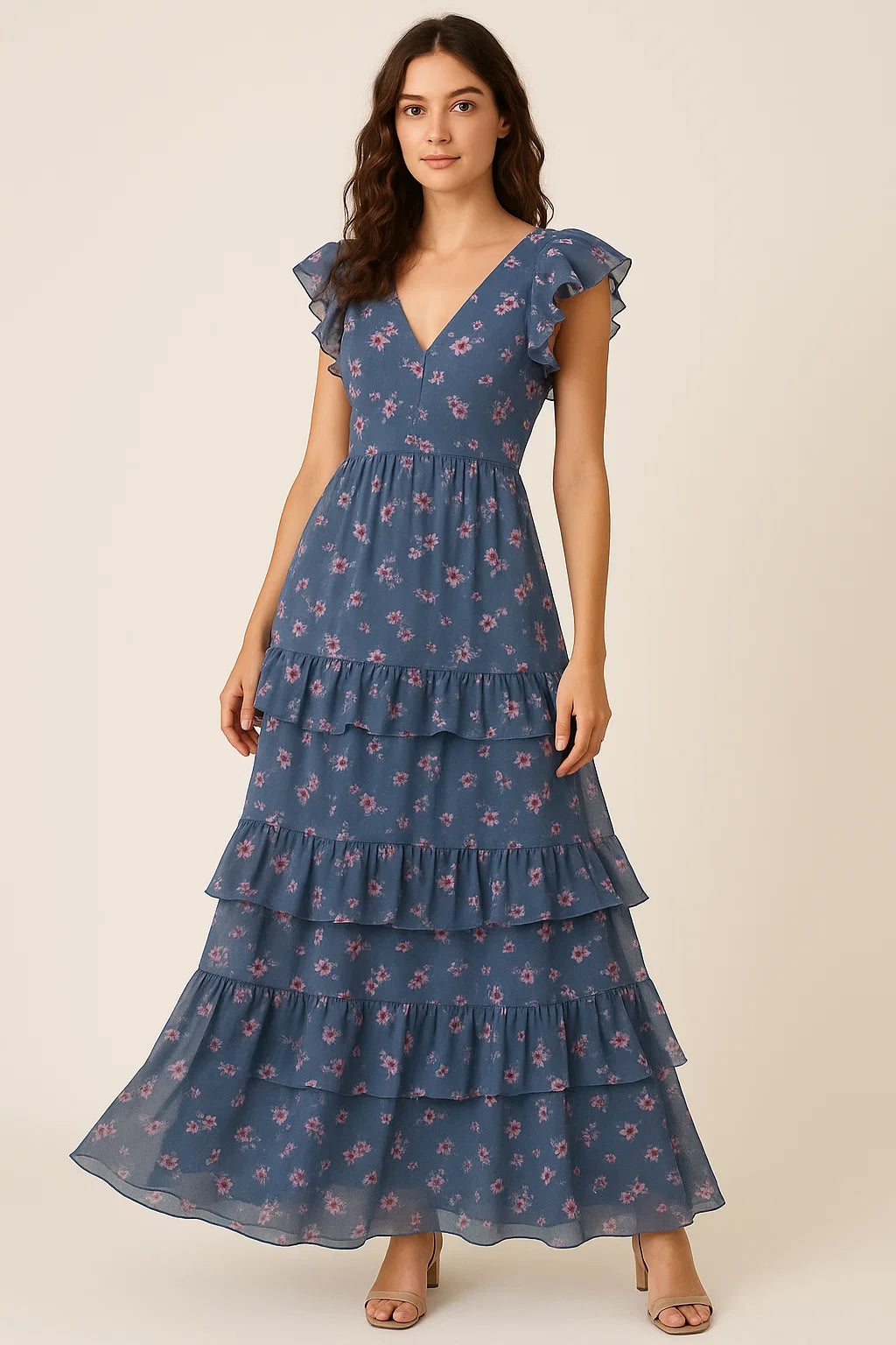 Pinkish Flowers With Neavy Blue Digital Printed Fabric - Pure Georgette