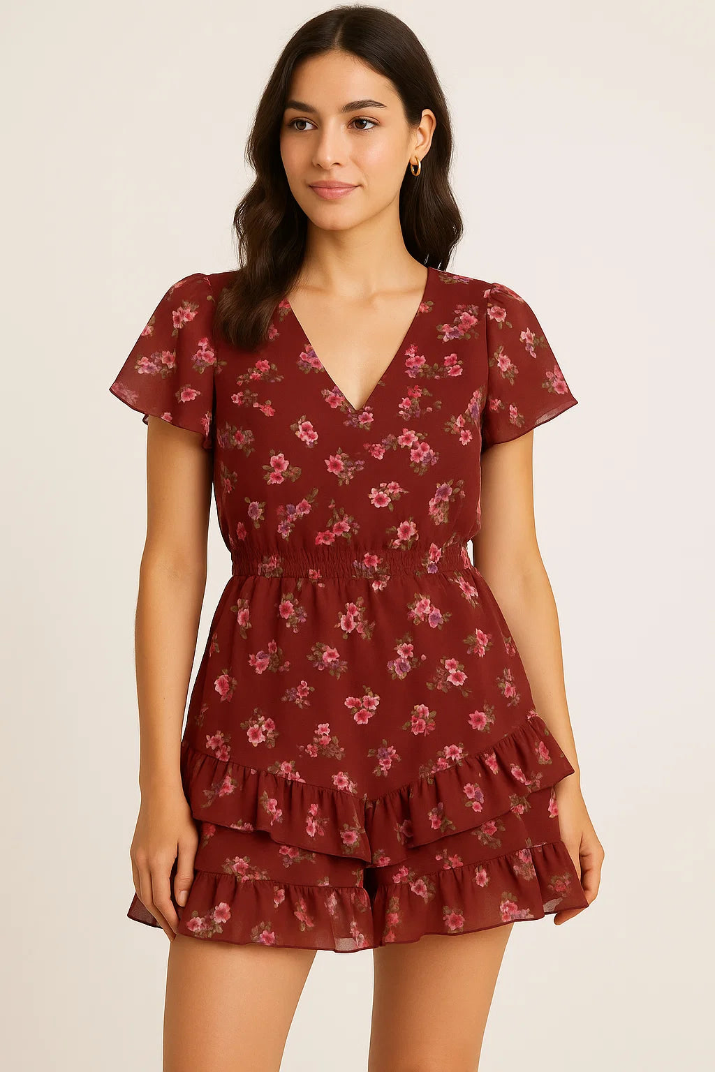 Floating Flowers With Marron Red Digital Printed Fabric - Pure Georgette