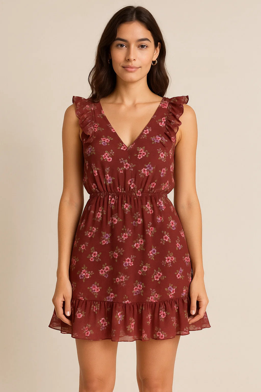 Floating Flowers With Marron Red Digital Printed Fabric - Pure Georgette