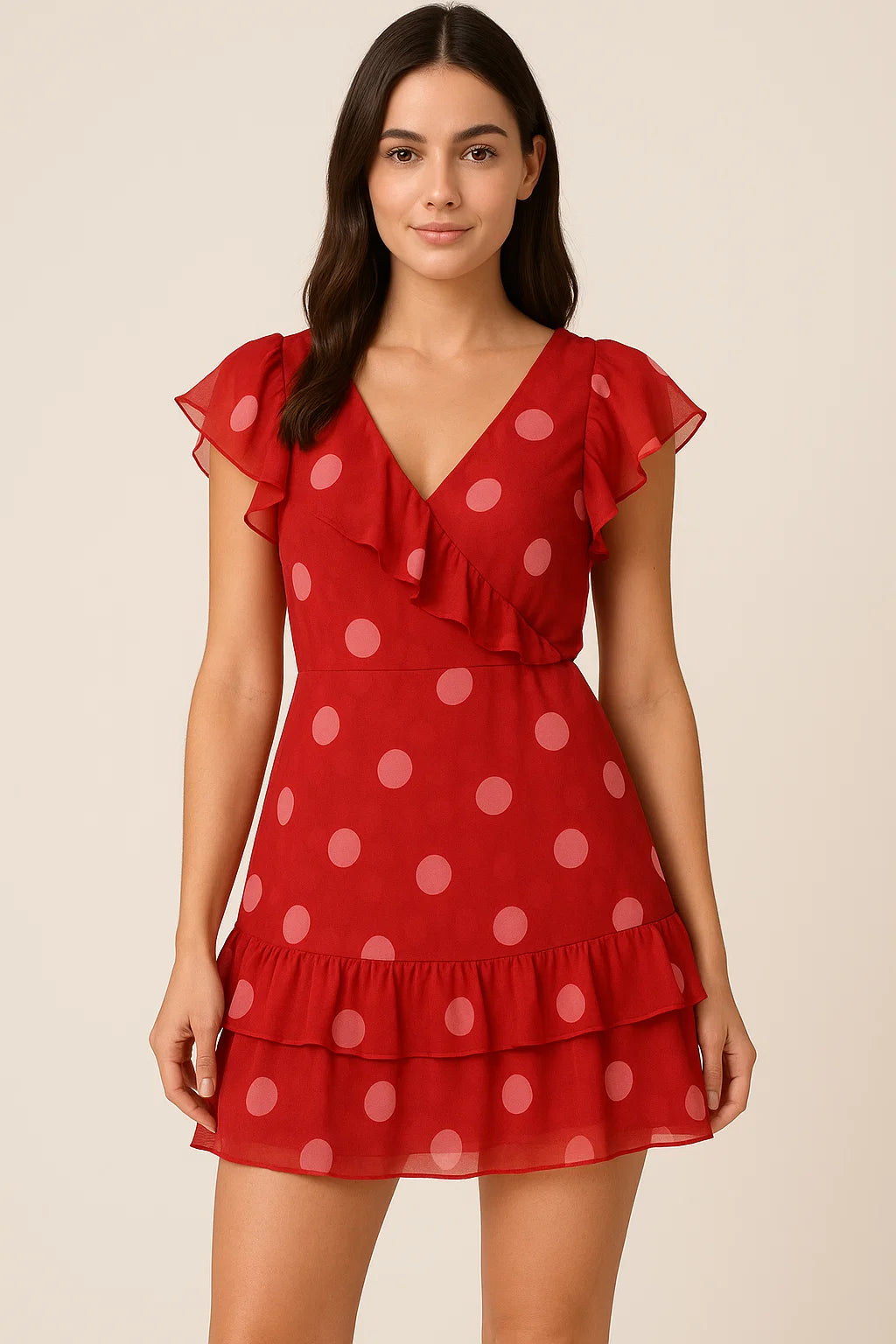 Huge Red Polka Dot Digital Printed Fabric  - Pure Georgette