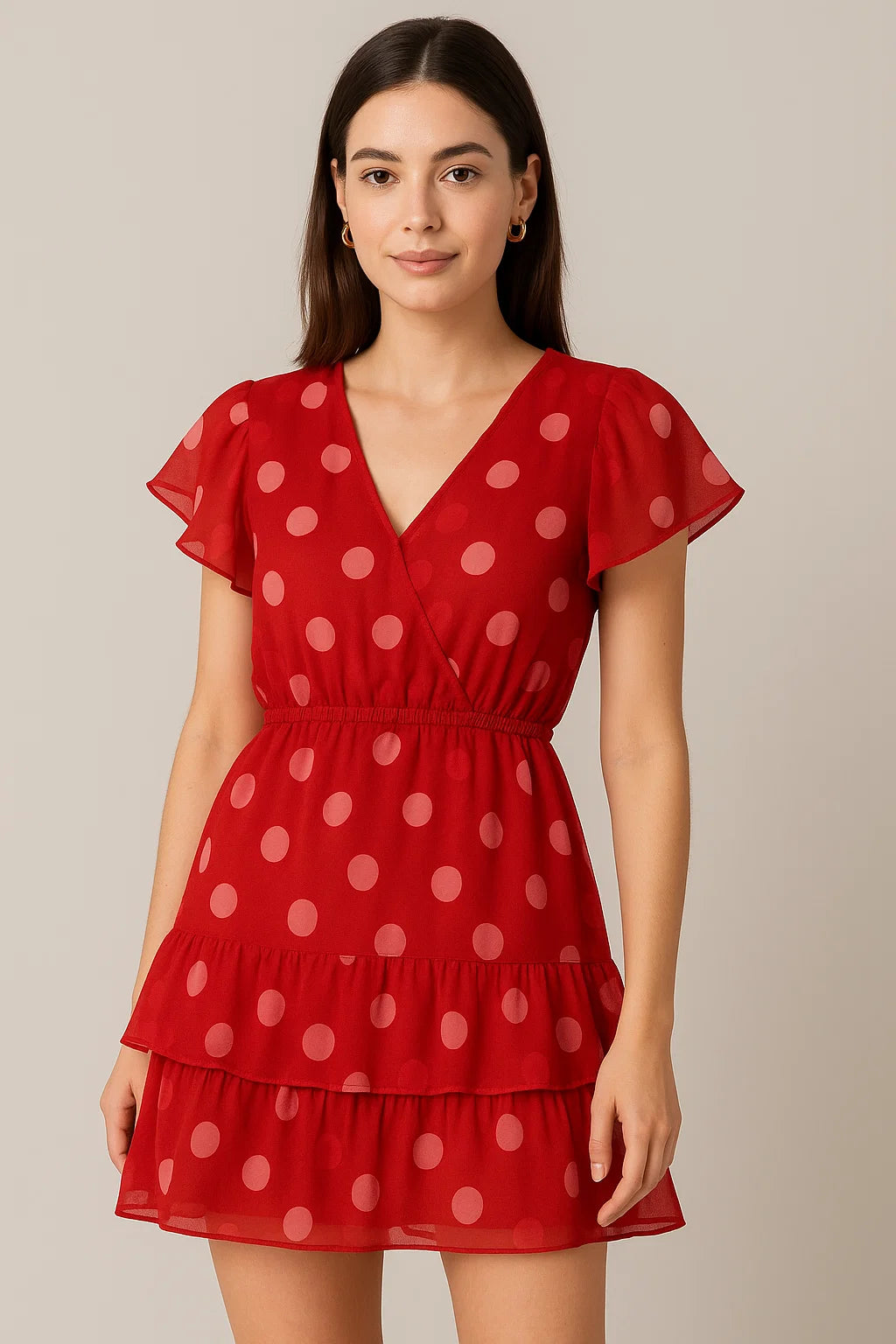 Huge Red Polka Dot Digital Printed Fabric  - Pure Georgette