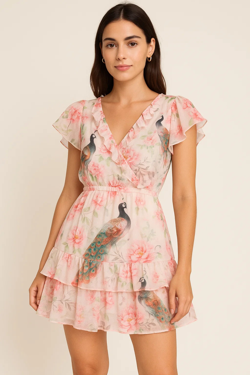 Peacock & Floral Digital Printed Fabric