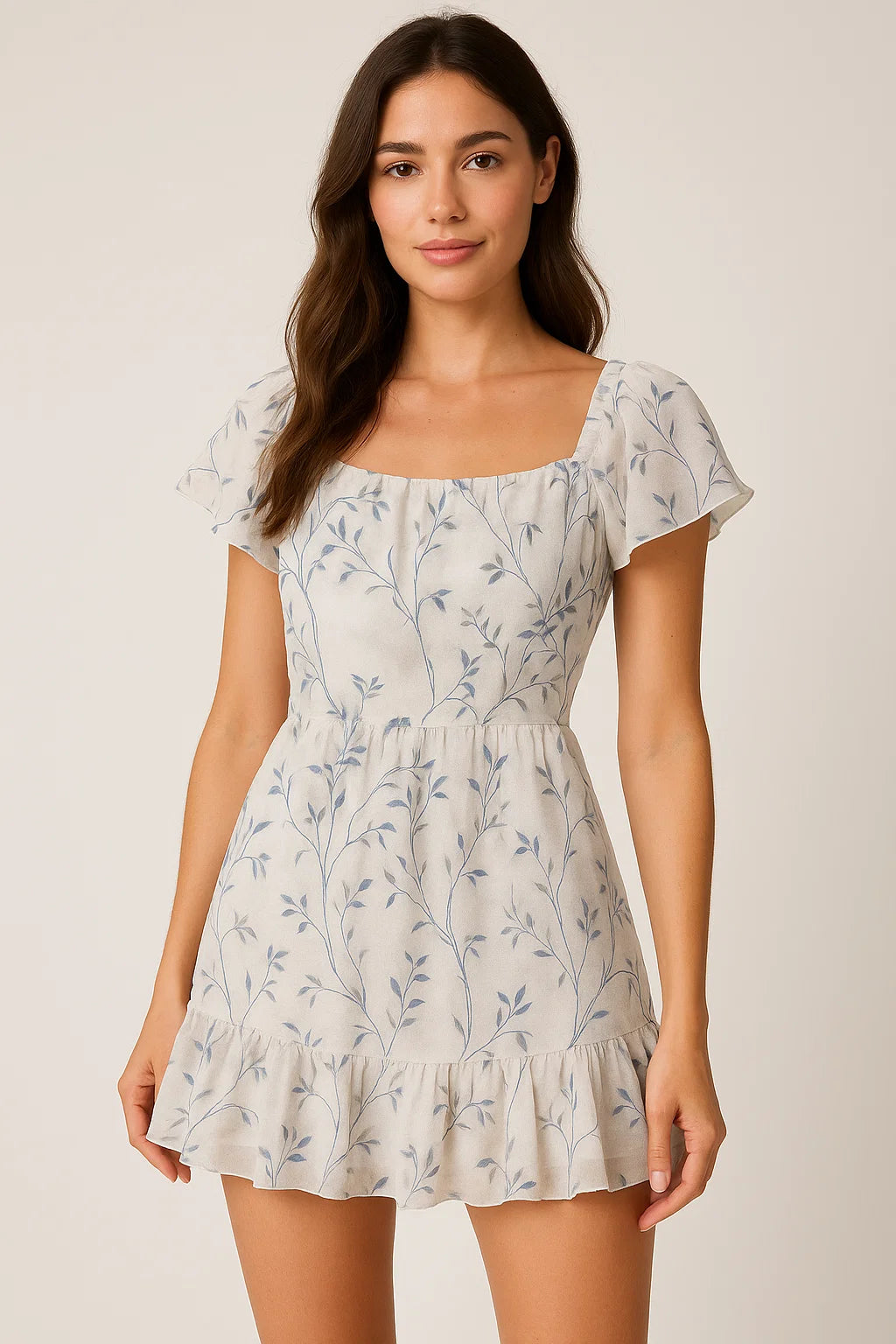 Leaves Vines Over Dusty Grey Base Digital Printed Fabric