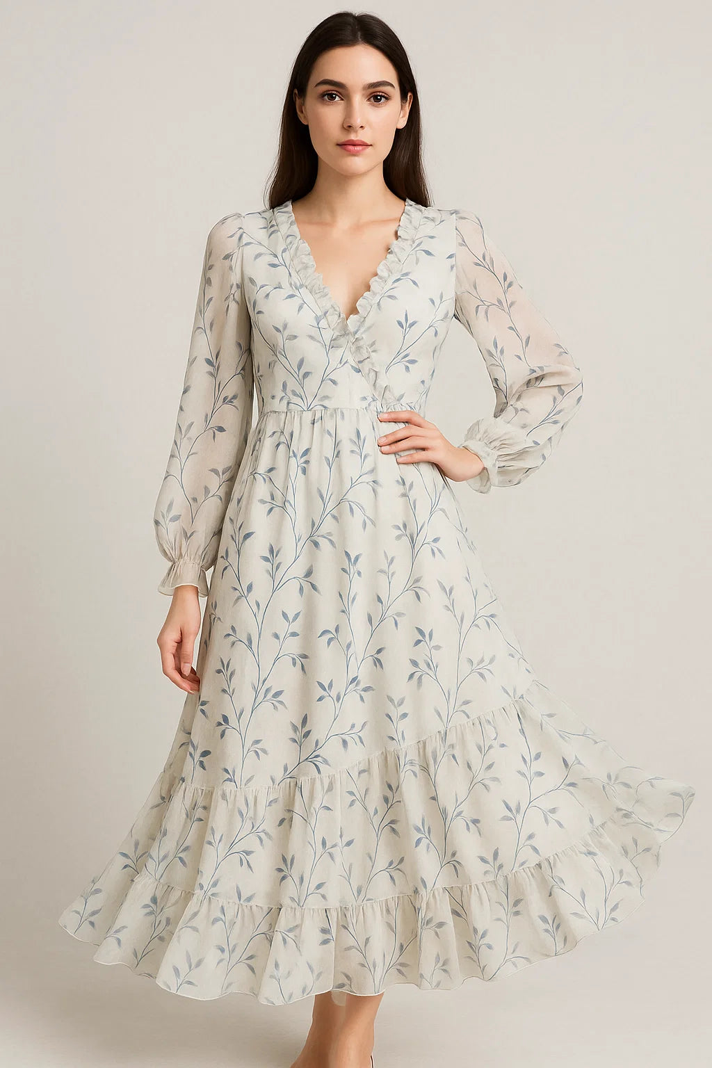 Leaves Vines Over Dusty Grey Base Digital Printed Fabric