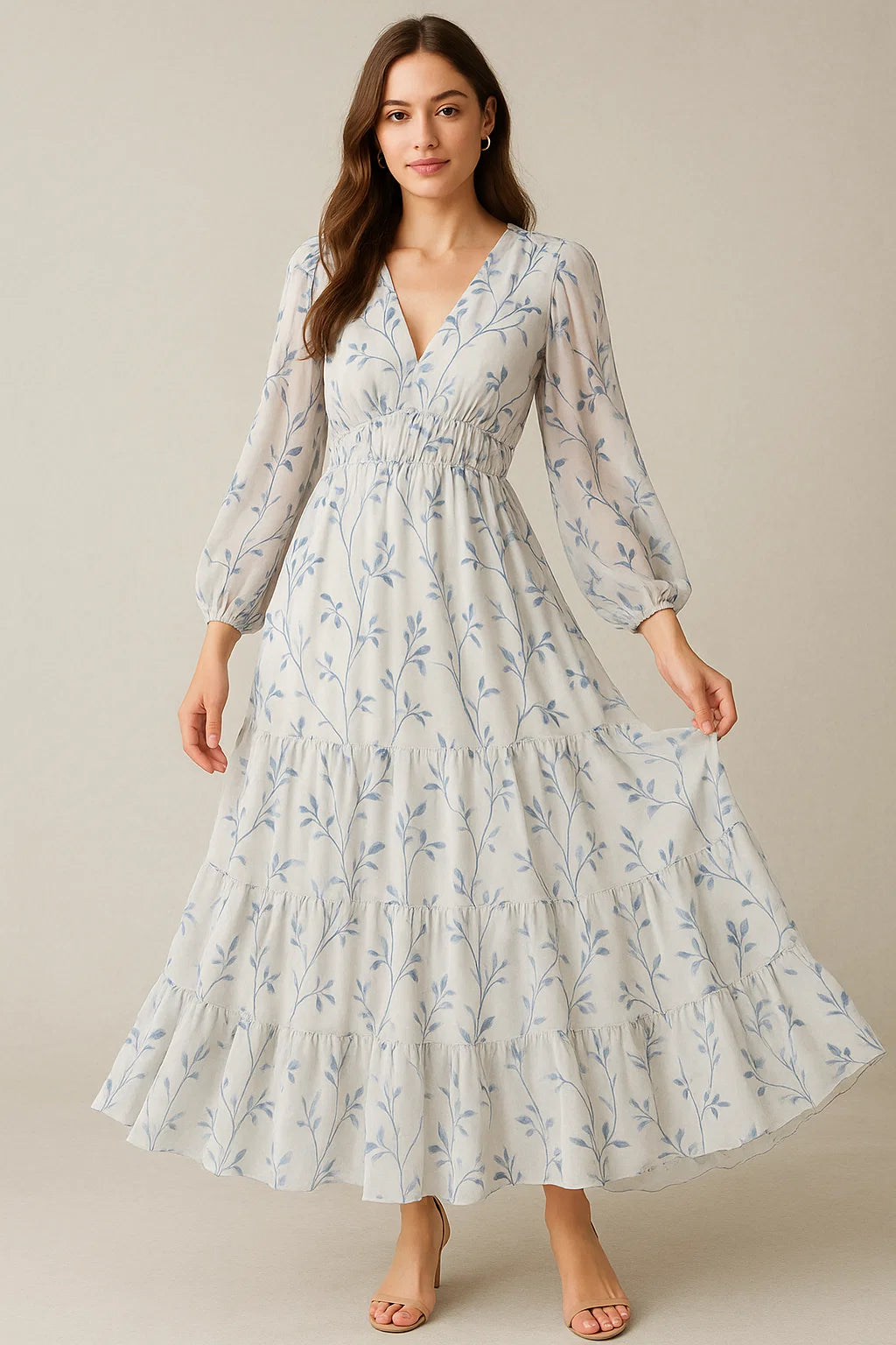 Leaves Vines Over Dusty Grey Base Digital Printed Fabric