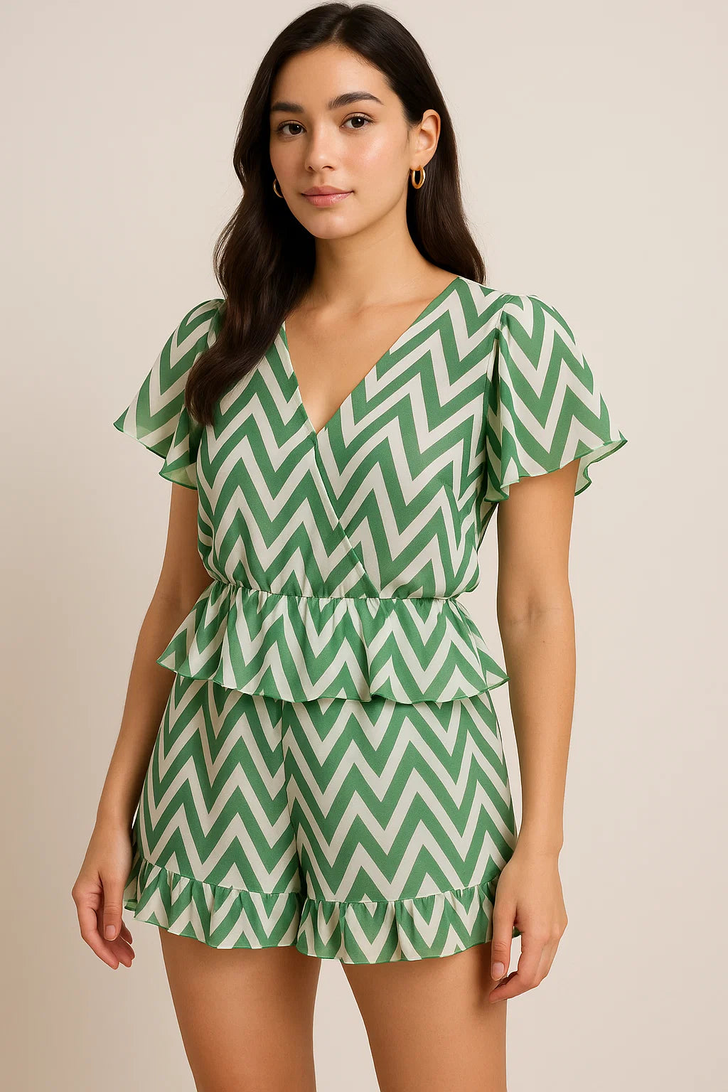 Green Chevron Pattern Digital Printed Fabric