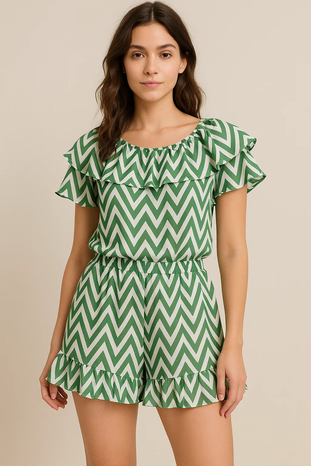 Green Chevron Pattern Digital Printed Fabric
