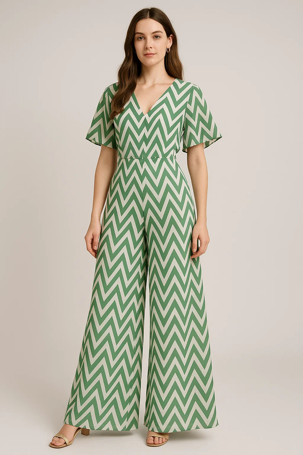 Green Chevron Pattern Digital Printed Fabric