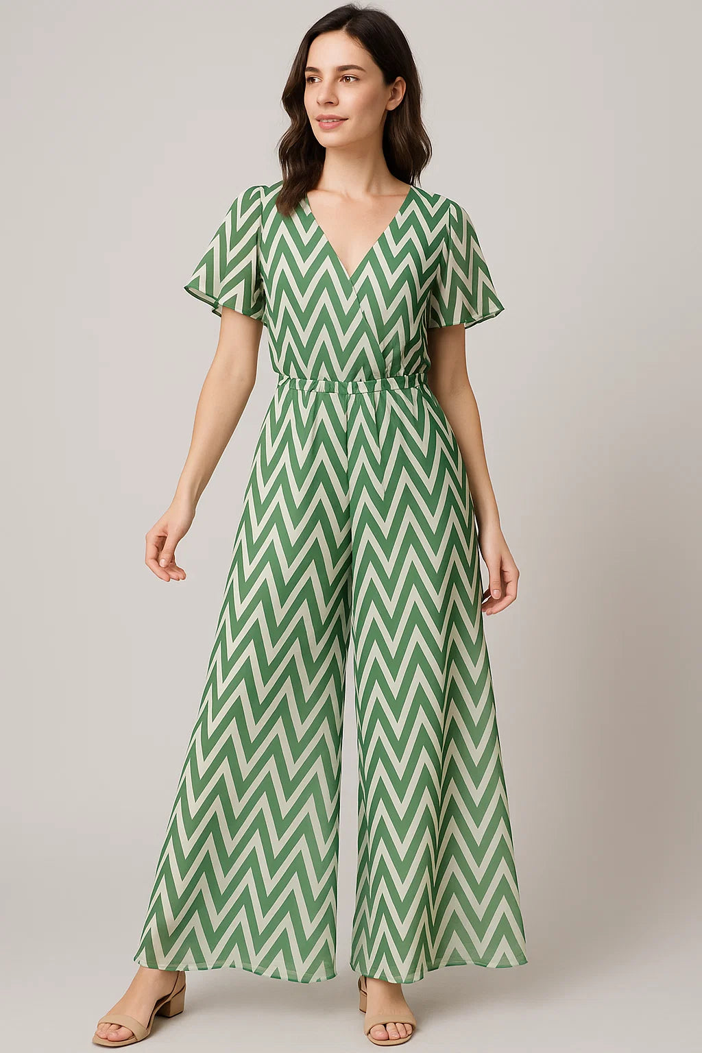 Green Chevron Pattern Digital Printed Fabric