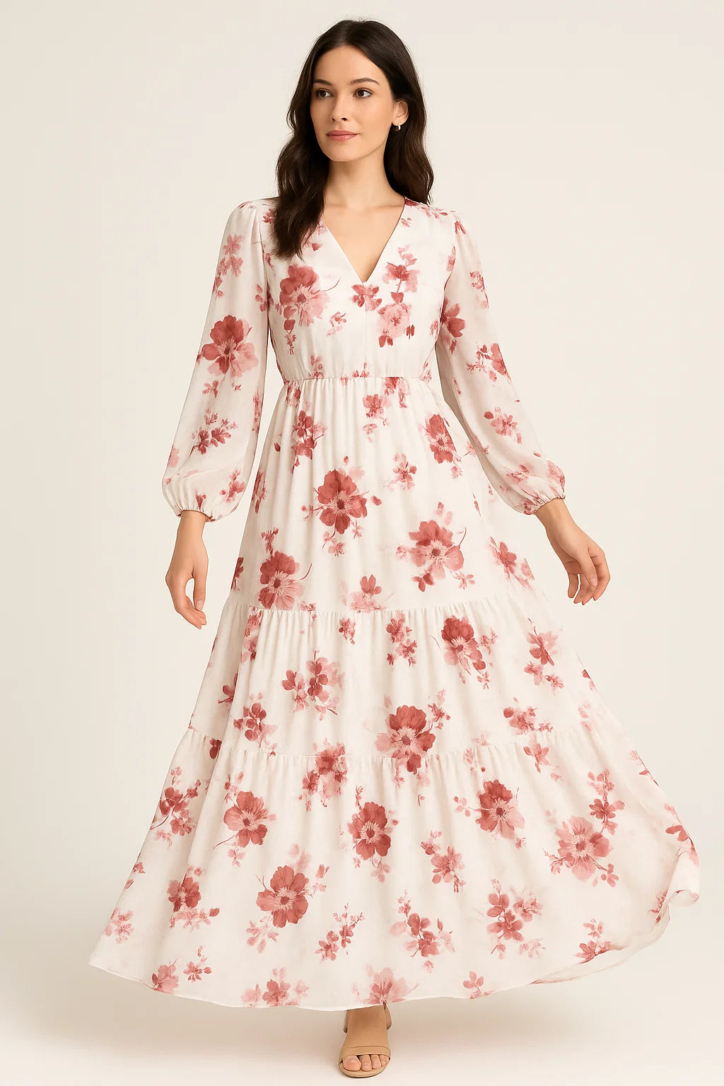 Maroon Flower Bunch Digital Printed Fabric - Pure Georgette