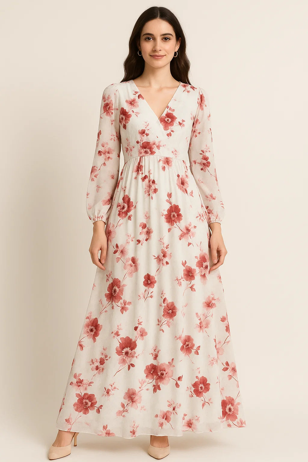 Maroon Flower Bunch Digital Printed Fabric - Pure Georgette