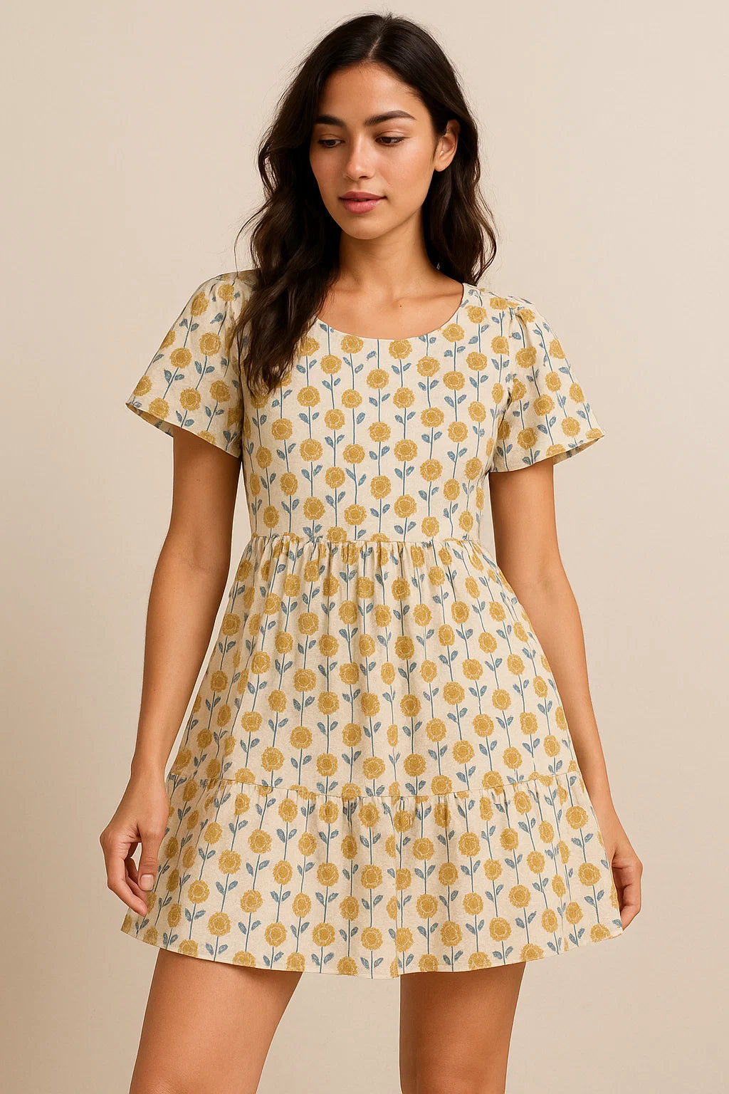 Peach Floral Pure Cotton Printed Fabric Material