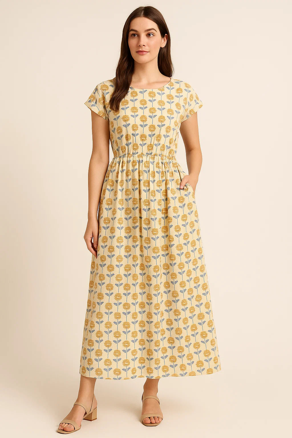 Peach Floral Pure Cotton Printed Fabric Material