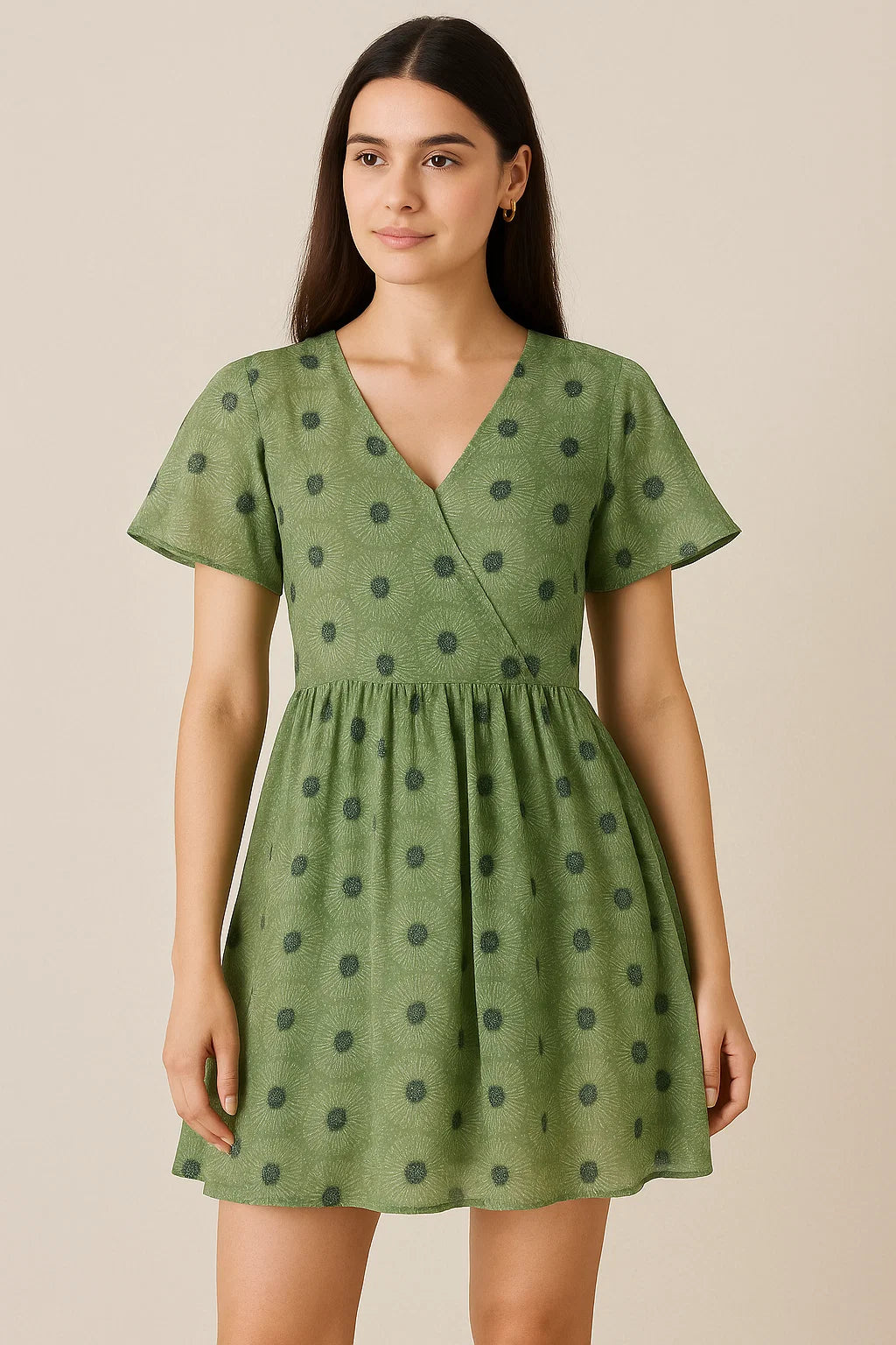 Green Abstract Pure Cotton Printed Fabric Material