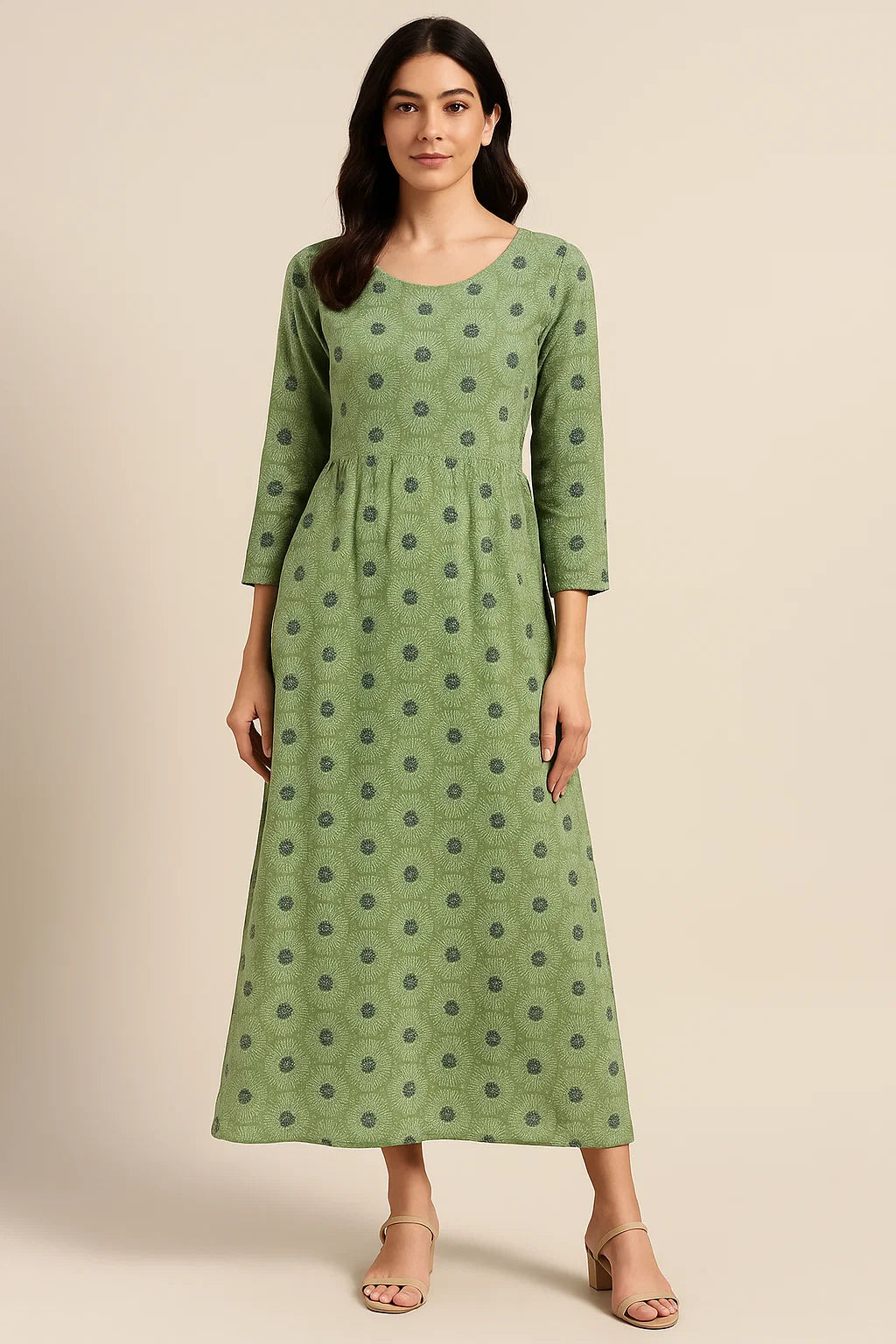 Green Abstract Pure Cotton Printed Fabric Material