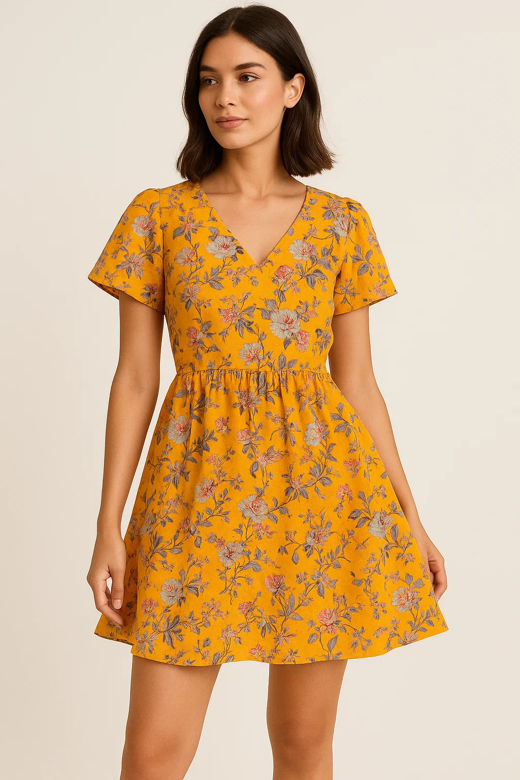 Yellow Calico Pure Cotton Printed Fabric Material