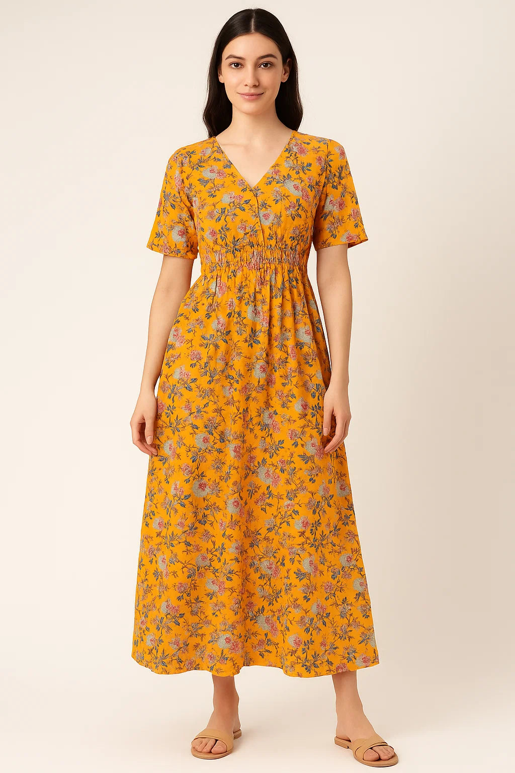 Yellow Calico Pure Cotton Printed Fabric Material