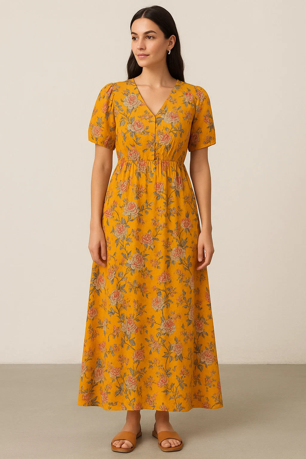 Yellow Calico Pure Cotton Printed Fabric Material