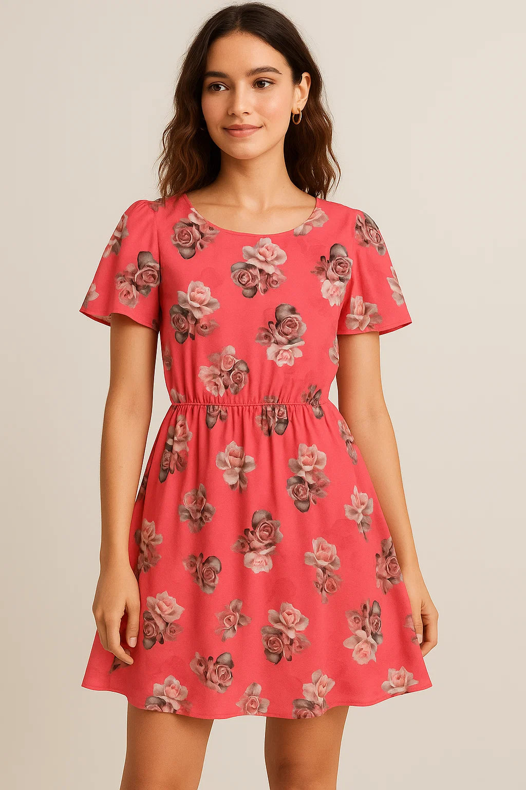 Pinkish Background With Valvet Roses Digital Printed Fabric - Pure Cotton