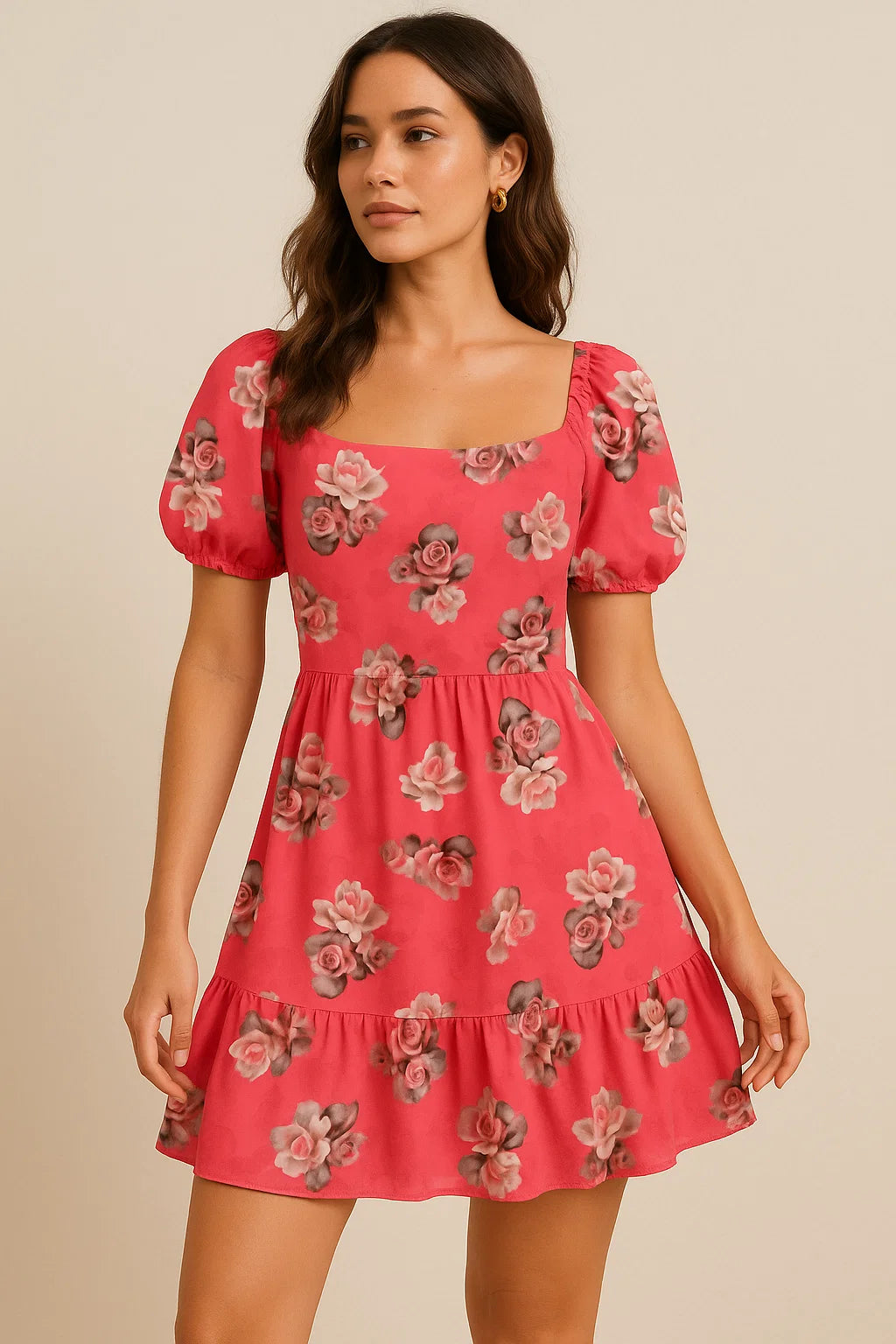 Pinkish Background With Valvet Roses Digital Printed Fabric - Pure Cotton