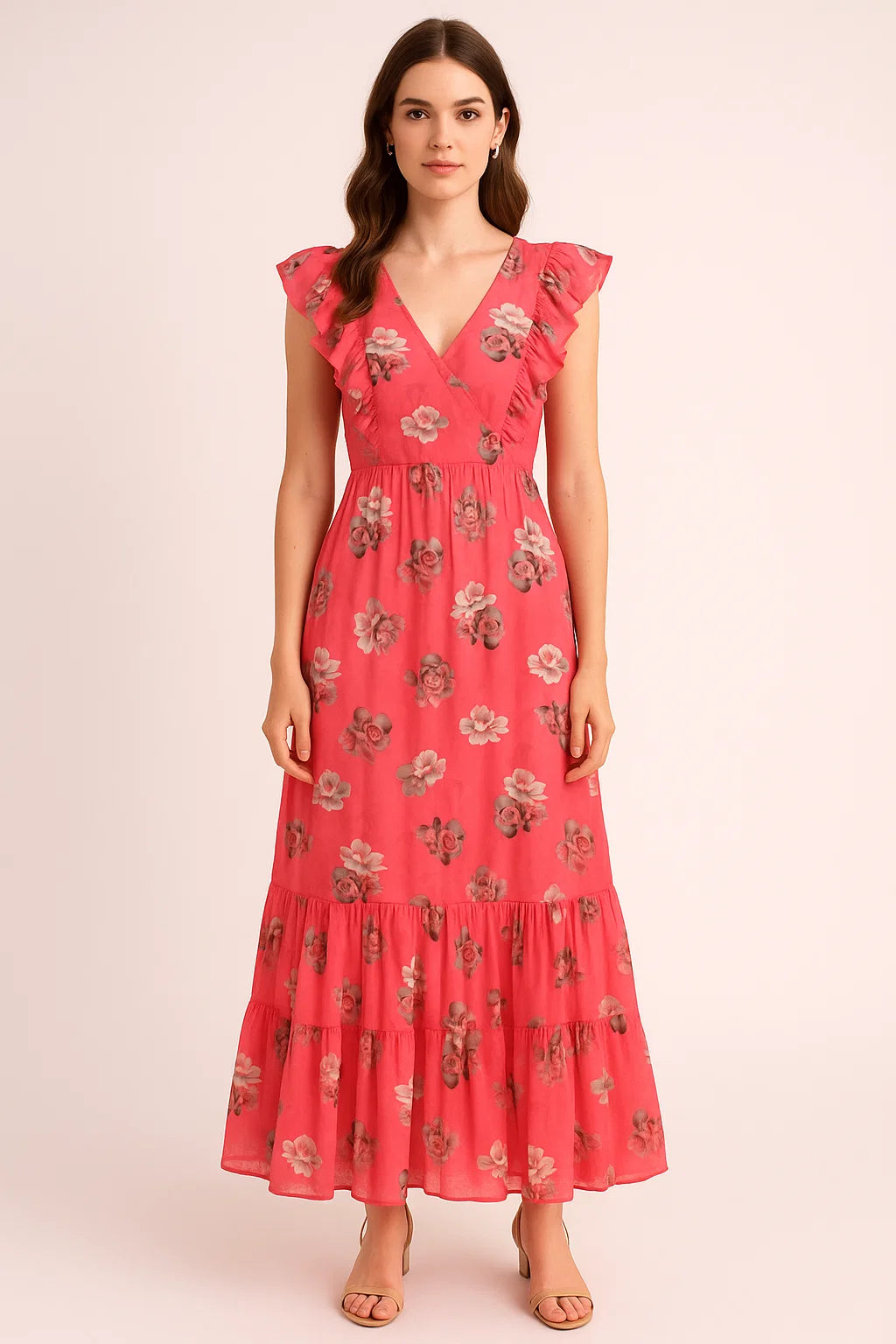 Pinkish Background With Valvet Roses Digital Printed Fabric - Pure Cotton