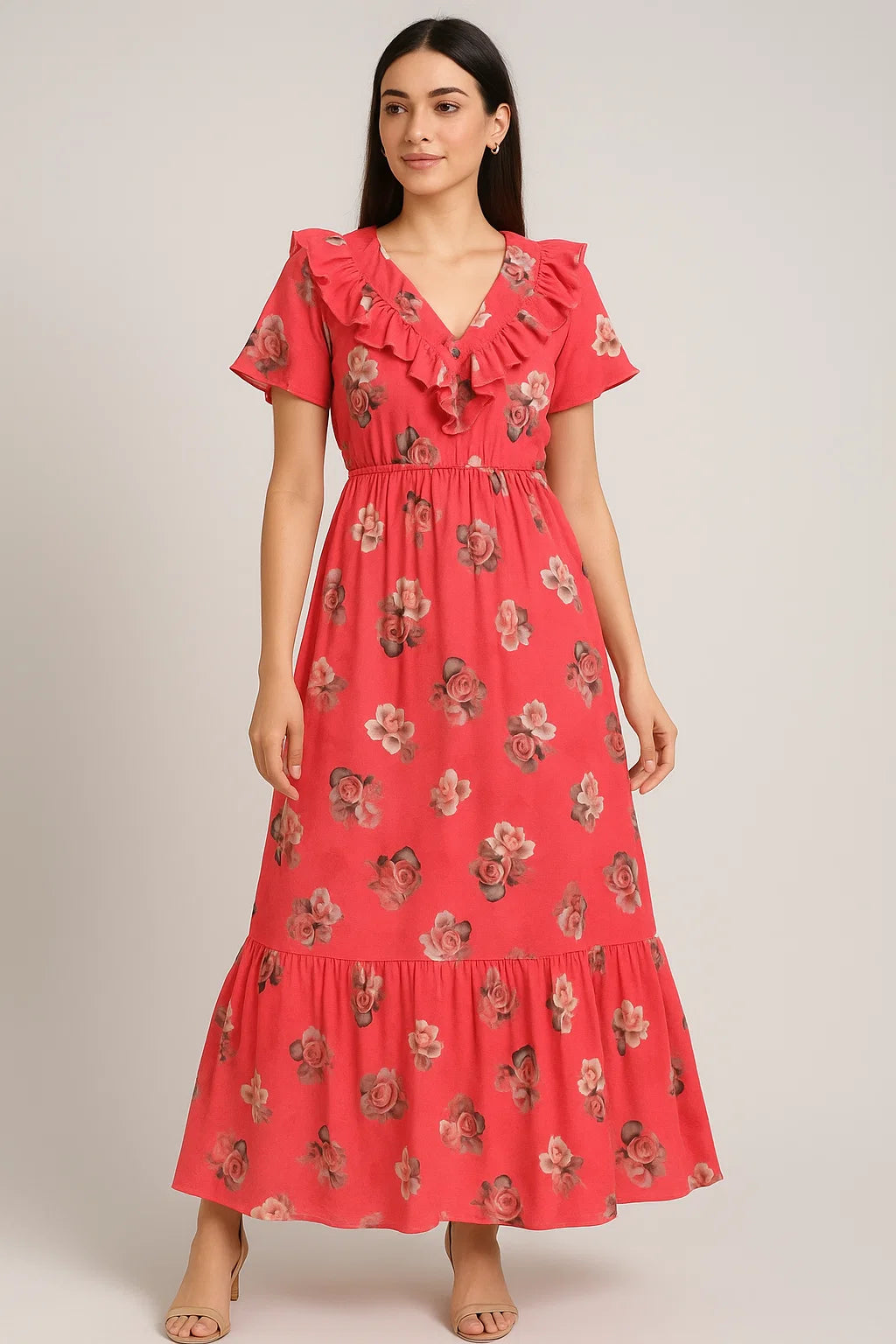 Pinkish Background With Valvet Roses Digital Printed Fabric - Pure Cotton