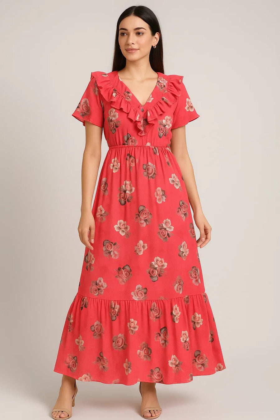 Pinkish Background With Valvet Roses Digital Printed Fabric - Pure Cotton